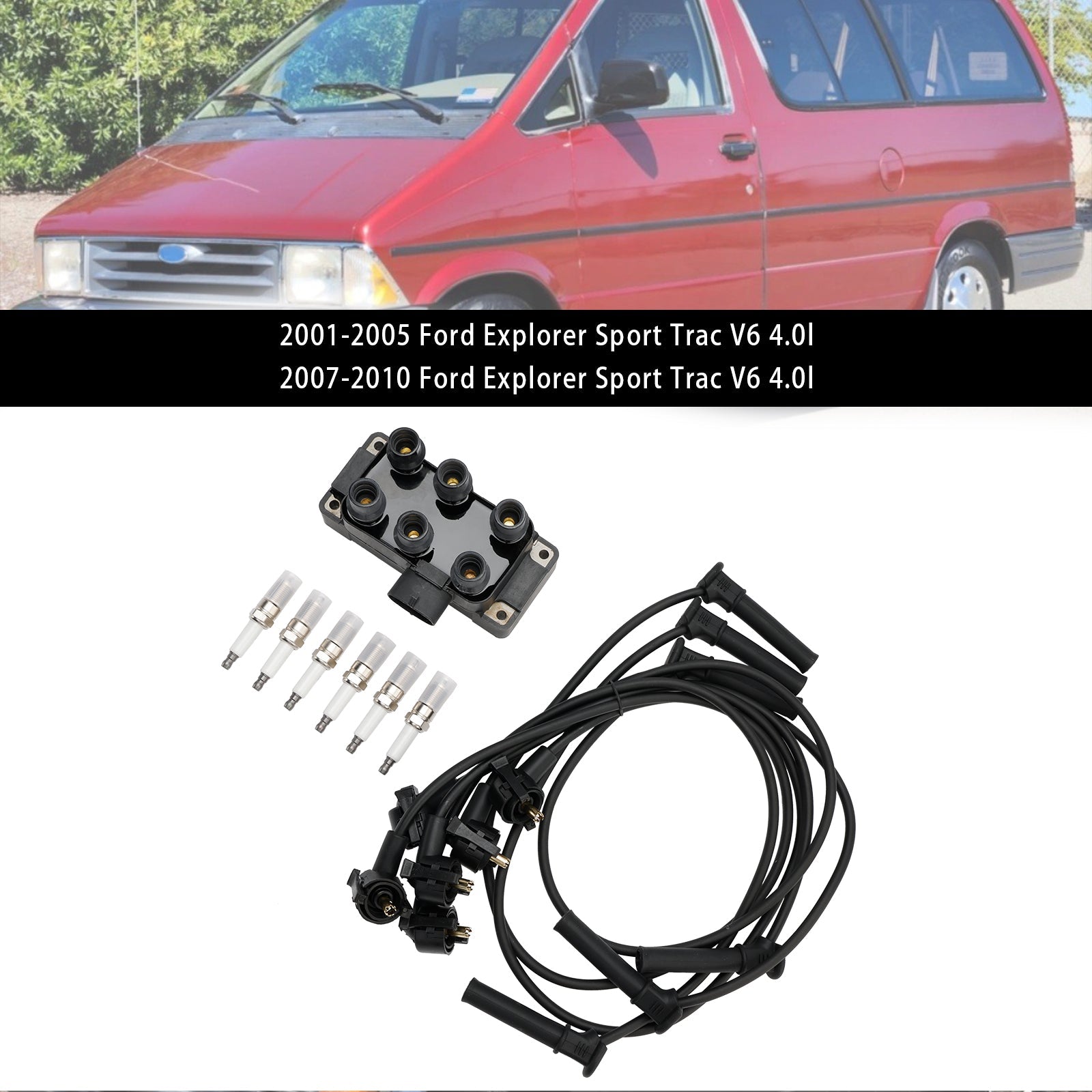Bobine d'allumage Ford Mystique V6 2,5 l 1995-2000 + 6 bougies d'allumage + 6 fils FD480 DG452 90TF12029A