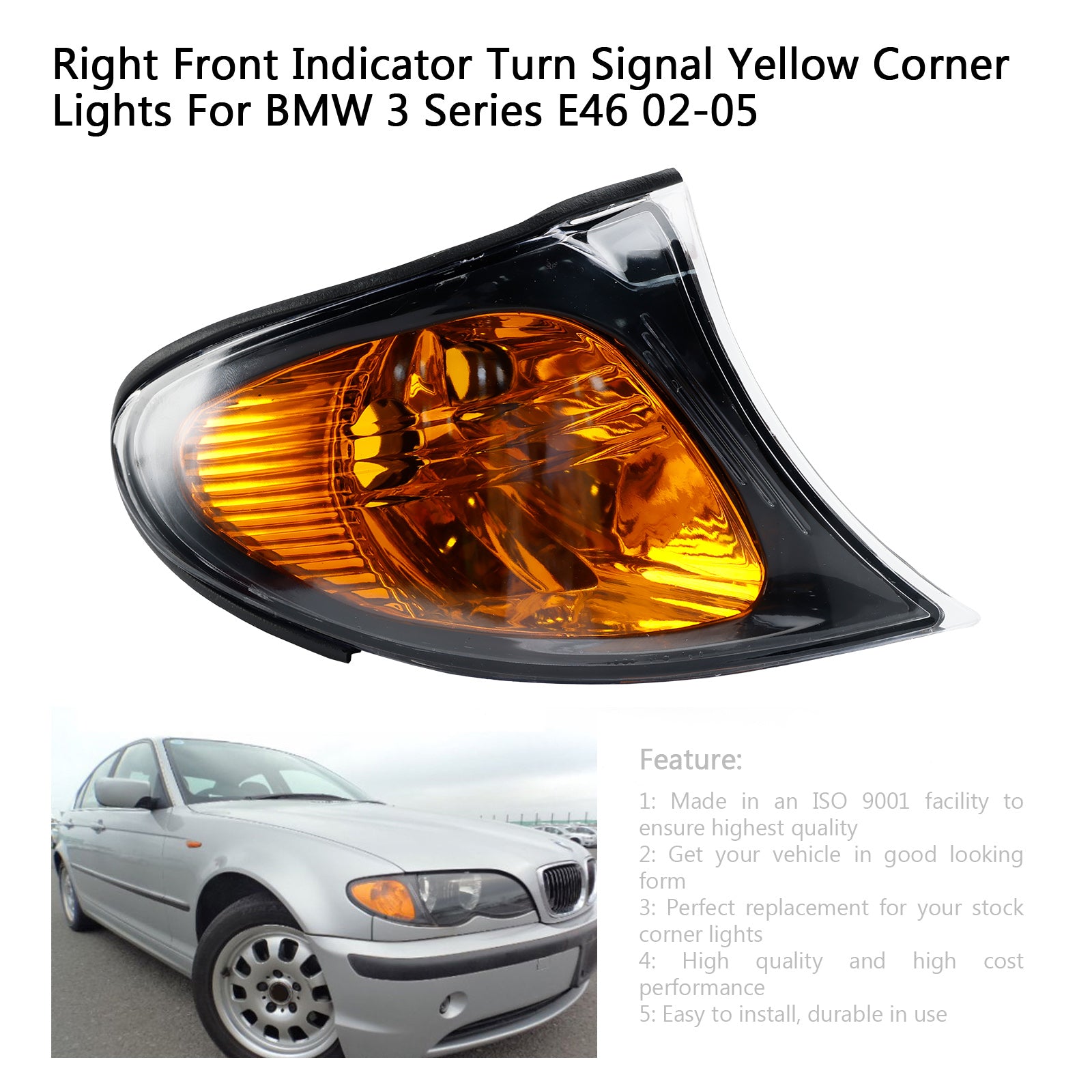 Right Front Indicator Turn Signal Yellow Corner Light Fit For BMW 3 Series E46 02-05