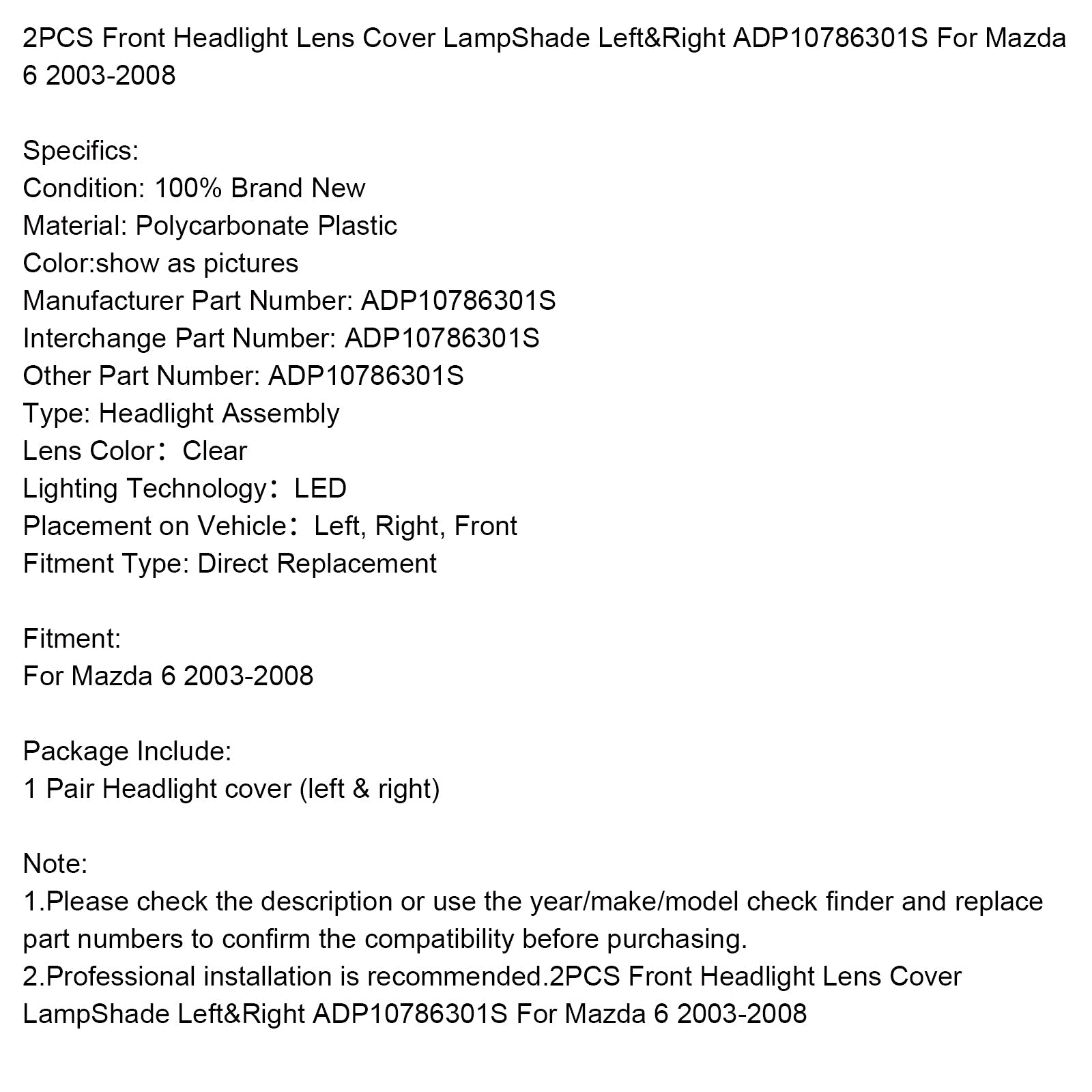 Get-sinistra e cache anteriore destra per Mazda 6 2003-2008 (2 camere) ADP10786301S