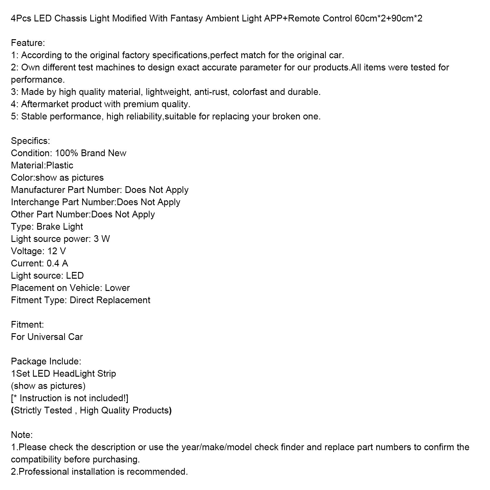 Juego de 4 luces LED para chasis, con controlador'Aplicación Luz Ambiental Fantasía (60 cm x 2 + 90 cm x 2)