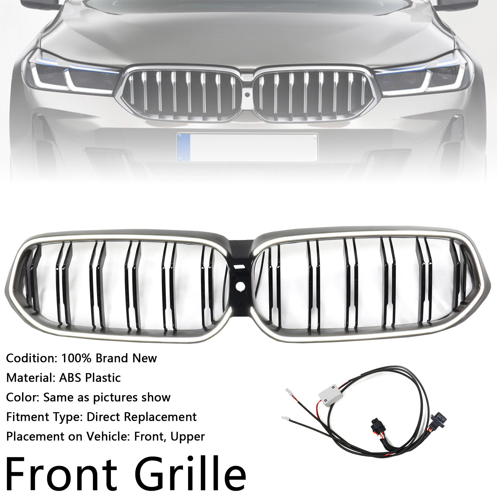 Grille de calandre avant noire à double lamelles pour BMW Série 6 G32 2020-2025
