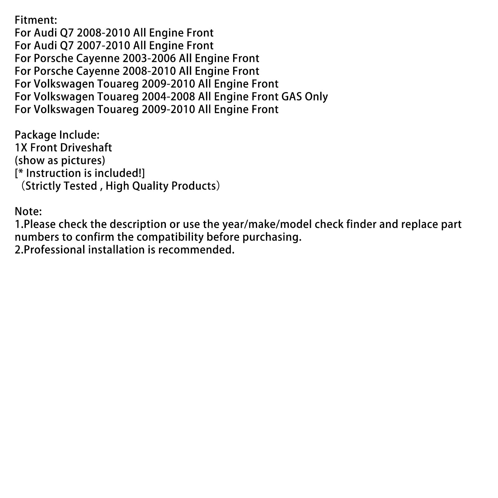 Drevo sprednjega prenosa za Porsche Cayenne 2008-2010 7L0521101 7L0521101B