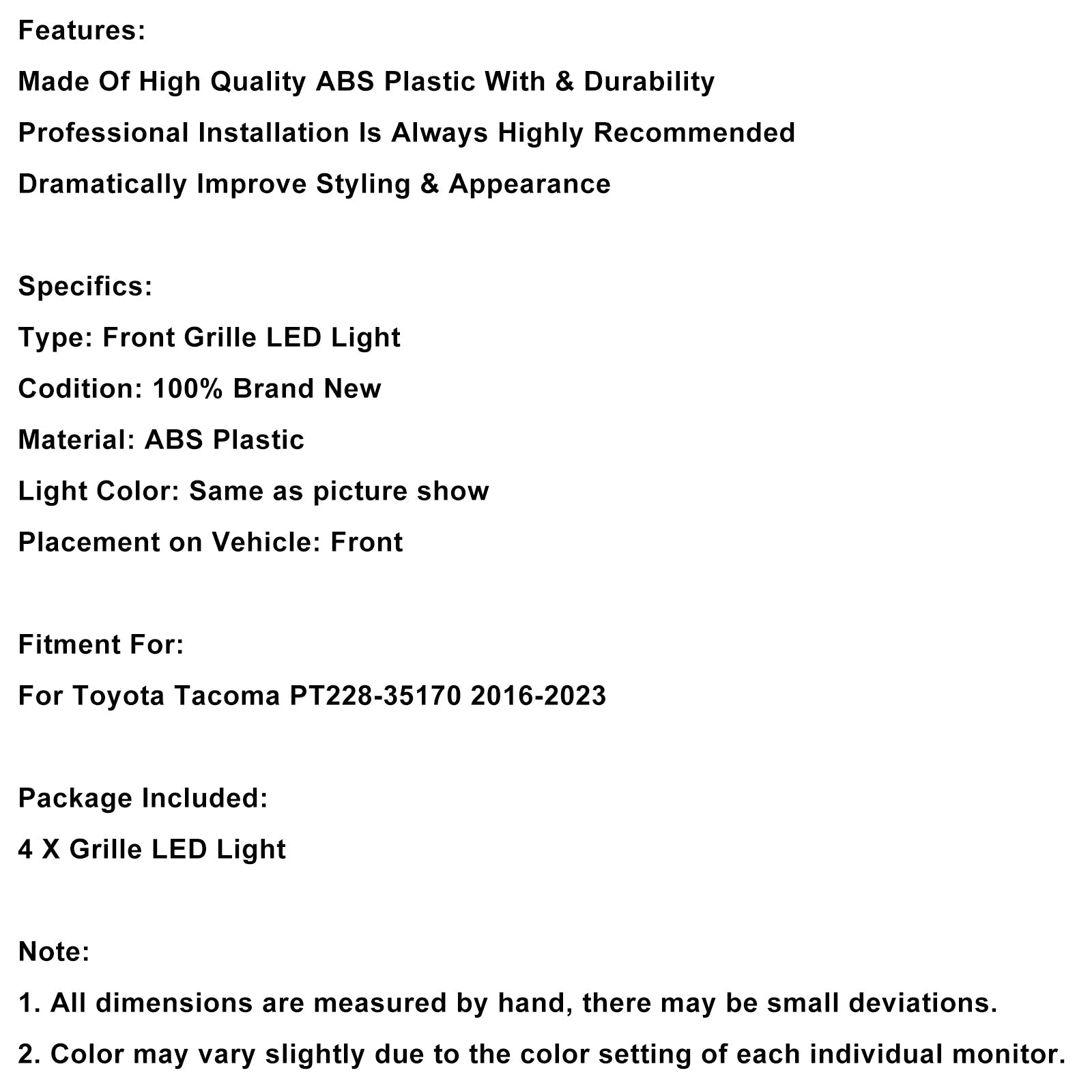 Kit d' Amberkleurige LED-verlichting met gerookte lens voor de grille van Toyota Tacoma (2016-2023)