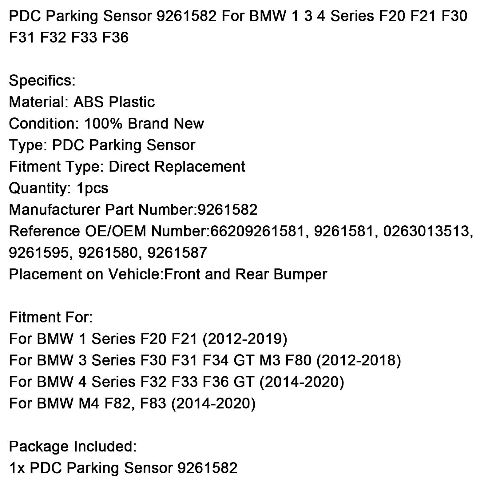 Sensor de aparcamiento PDC 9261582 para BMW 1 3 4 Serie F20 F21 F30 F31 F32 F33 F36