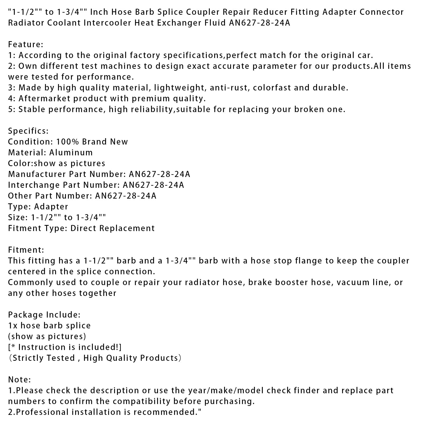 Adattatore di raccordo riduttore di riparazione per raccordo a innesto da 1-1/2"2"" a 1-3/4""