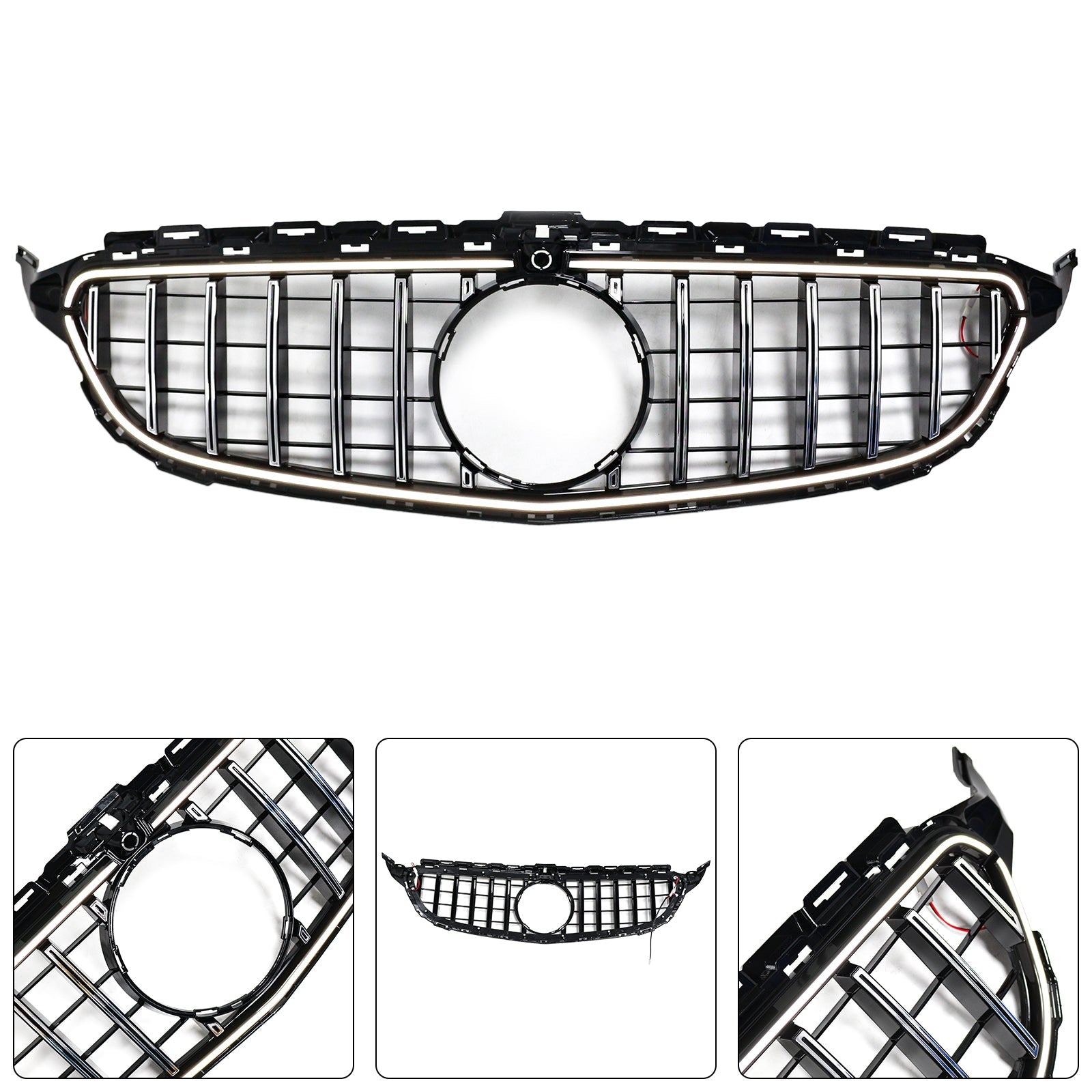 Grille de pare-chocs avant chromée à LED pour Mercedes W205 C250 C300 2015-2021