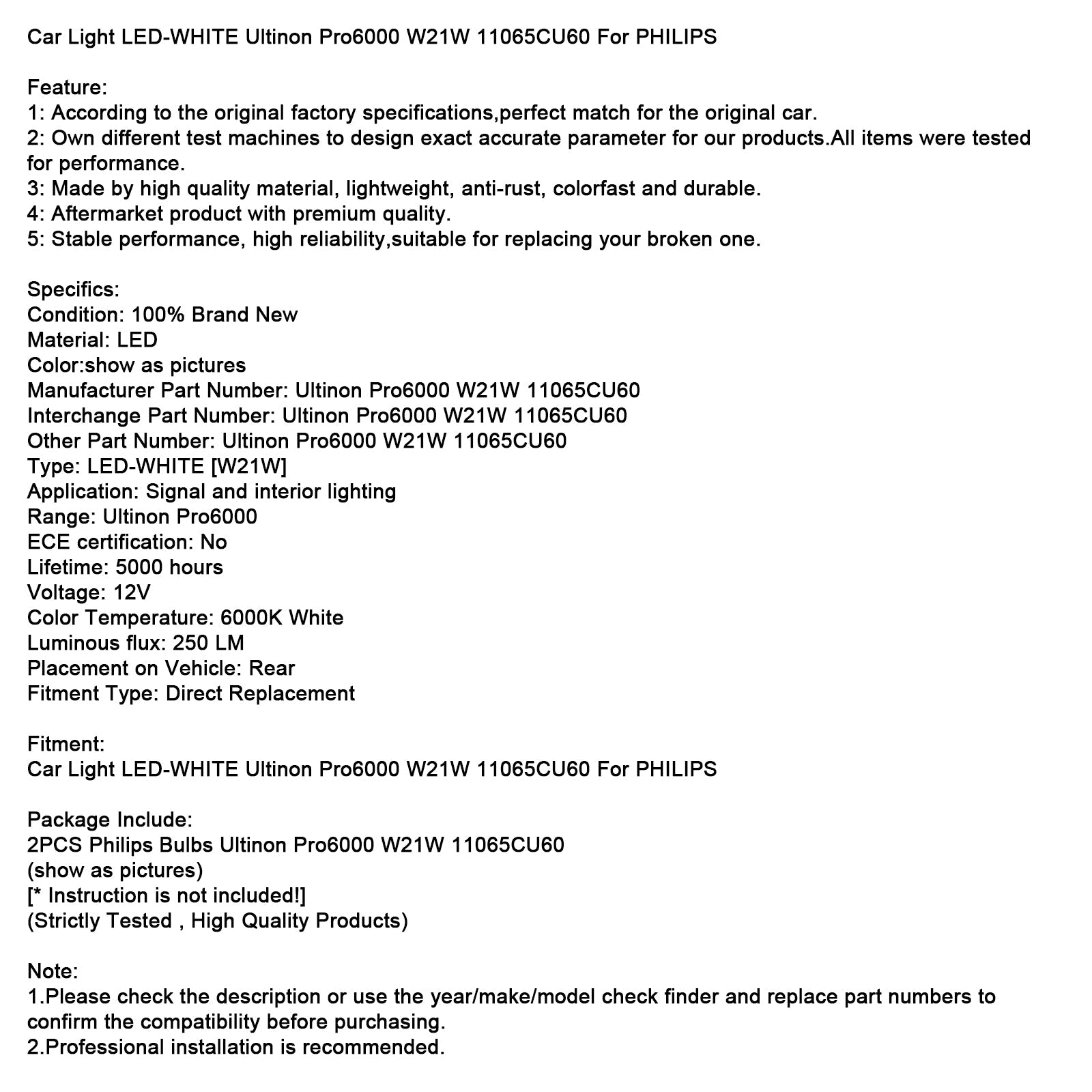 Ultinon Pro6000 VALKOINEN LED-auton ajovalo W21W 11065CU60 PHILIPSille