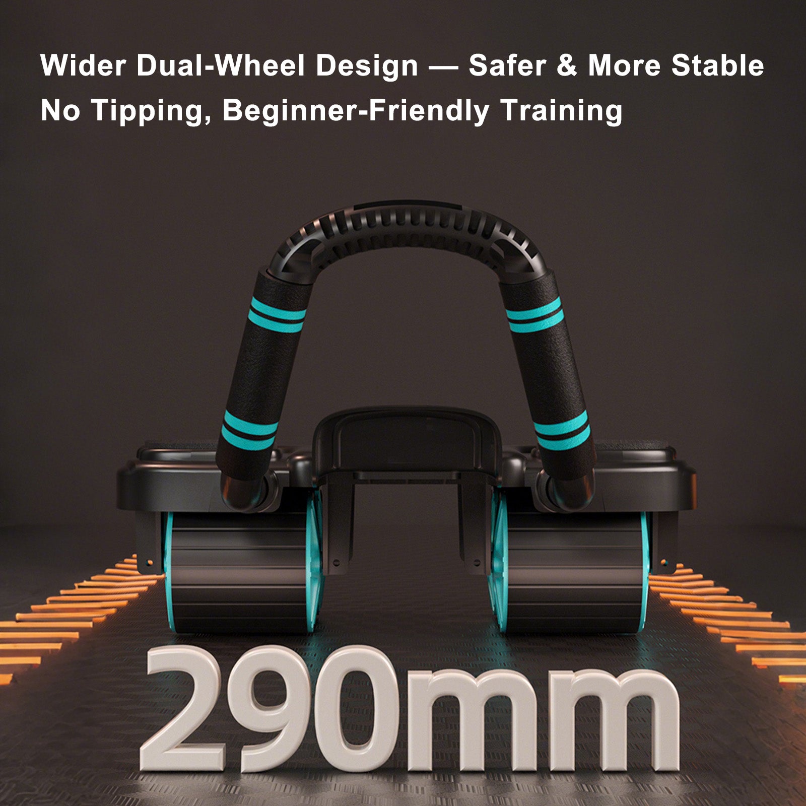 Roue abdominale noire à rebond automatique et support coudé portable pour gymnastique à domicile – Stabilité à 4 roues avec chronomètre, entraîneur de gainage parfait pour hommes et femmes