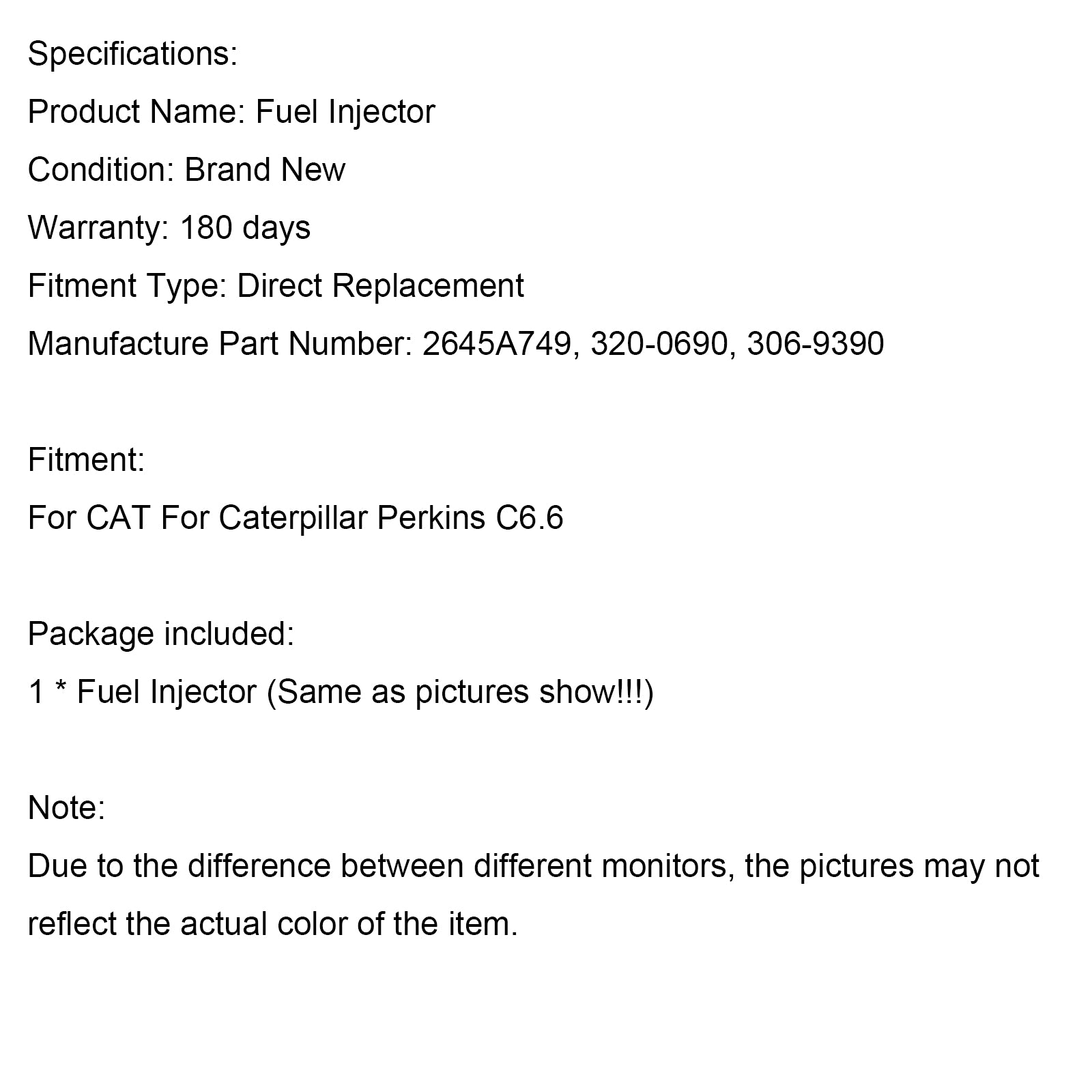 Inyector de combustible 1PS 2645A749 para Caterpillar Perkins C6.6 para CAT 320-0690
