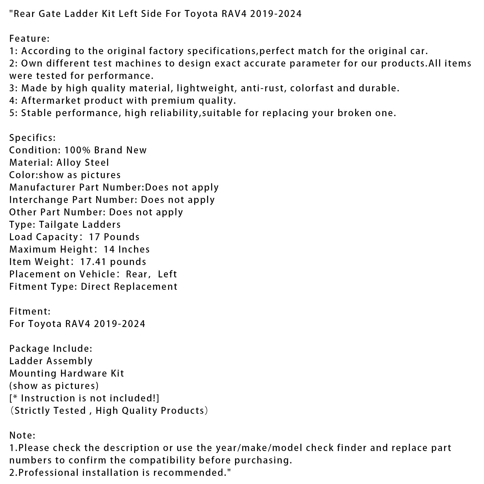 Kit d'Scaletta per portellone posteriore lato sinistro per Toyota RAV4 2019-2024