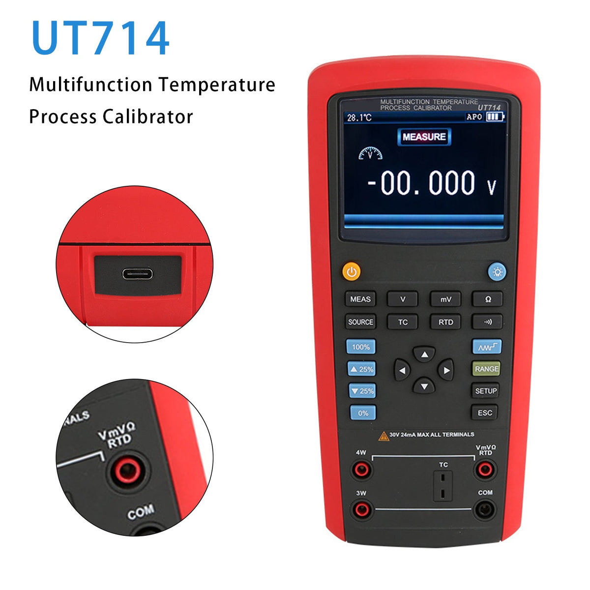 UT714 multifunctionele tester, temperatuur- en proceskalibrator, thermokoppel