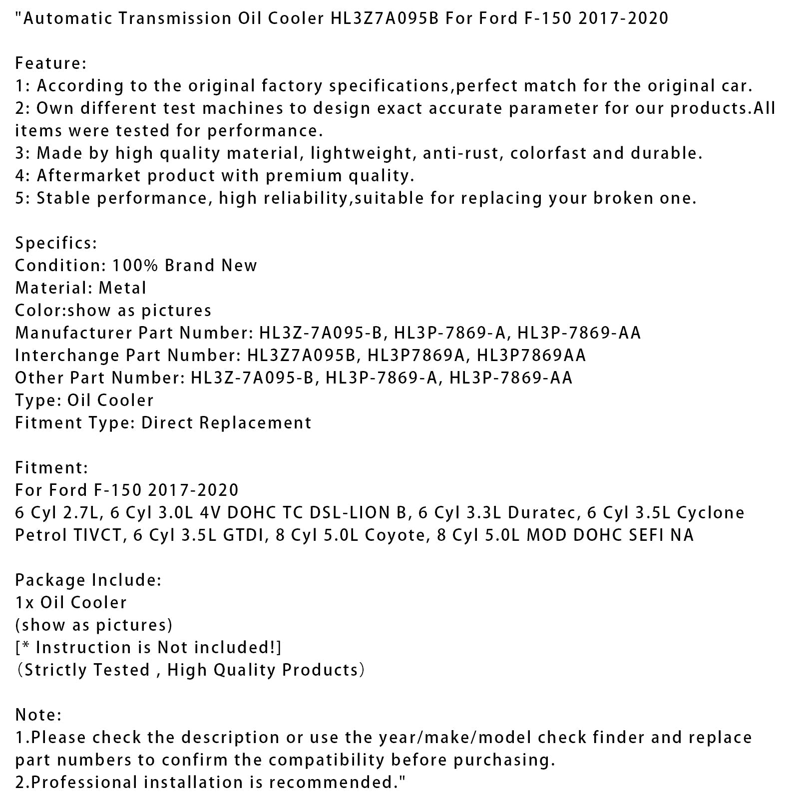 Refroidisseur d'huile de transmission automatique Ford F-150 2017-2020 HL3Z7A095B