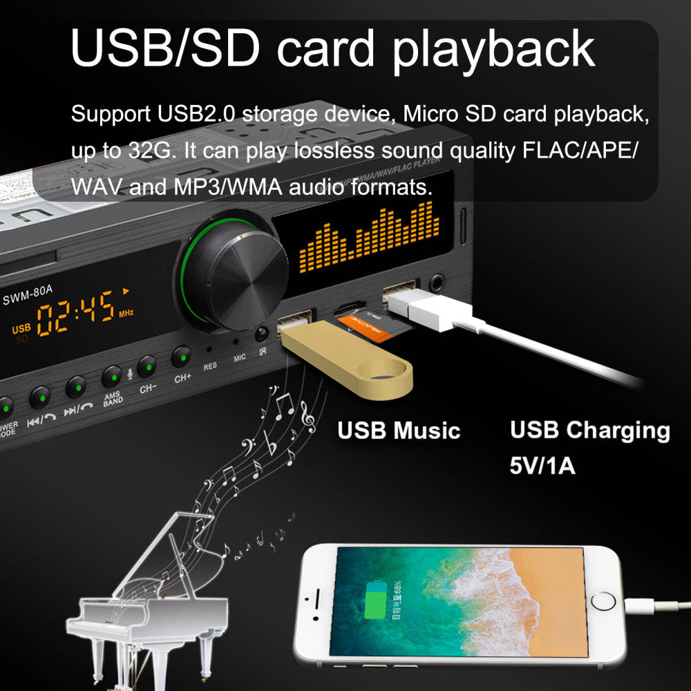 1 DIN HD Autoradio Bluetooth Autostereo MP3-soitin USB SD AUX-IN GPS FM AM