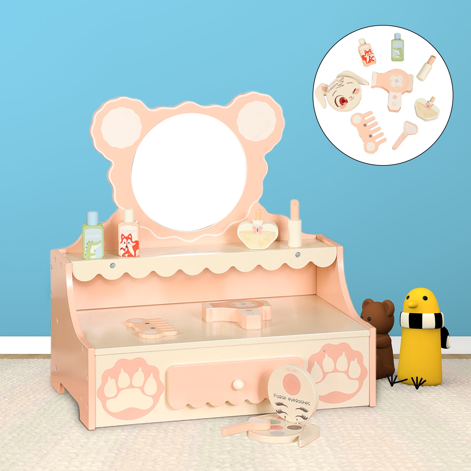Zestaw do makijażu dla dzieci z lusterkiem i szufladami – toaletka i zabawka do makijażu dla dziewczynek, idealny prezent dla dziewczynek