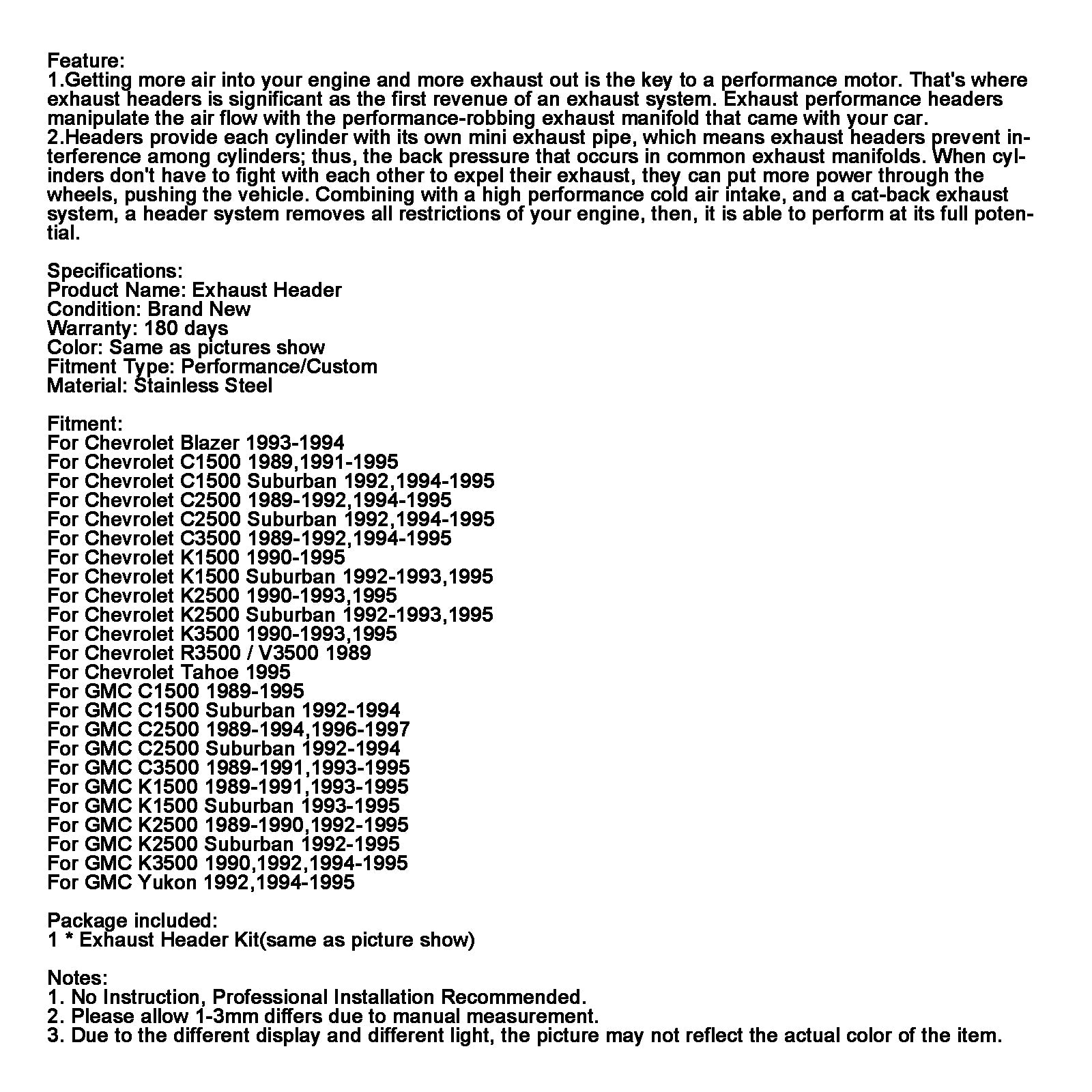 1 kit de colector de escape de acero inoxidable para Chevy Blazer Tahoe y GMC Yukon K1500 C1500