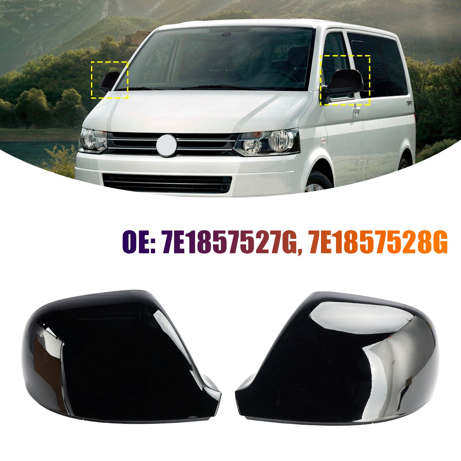 Tapas de la cubierta del espejo de la puerta del ala negra brillante izquierda + derecha para VW T6 Transporter 15-19