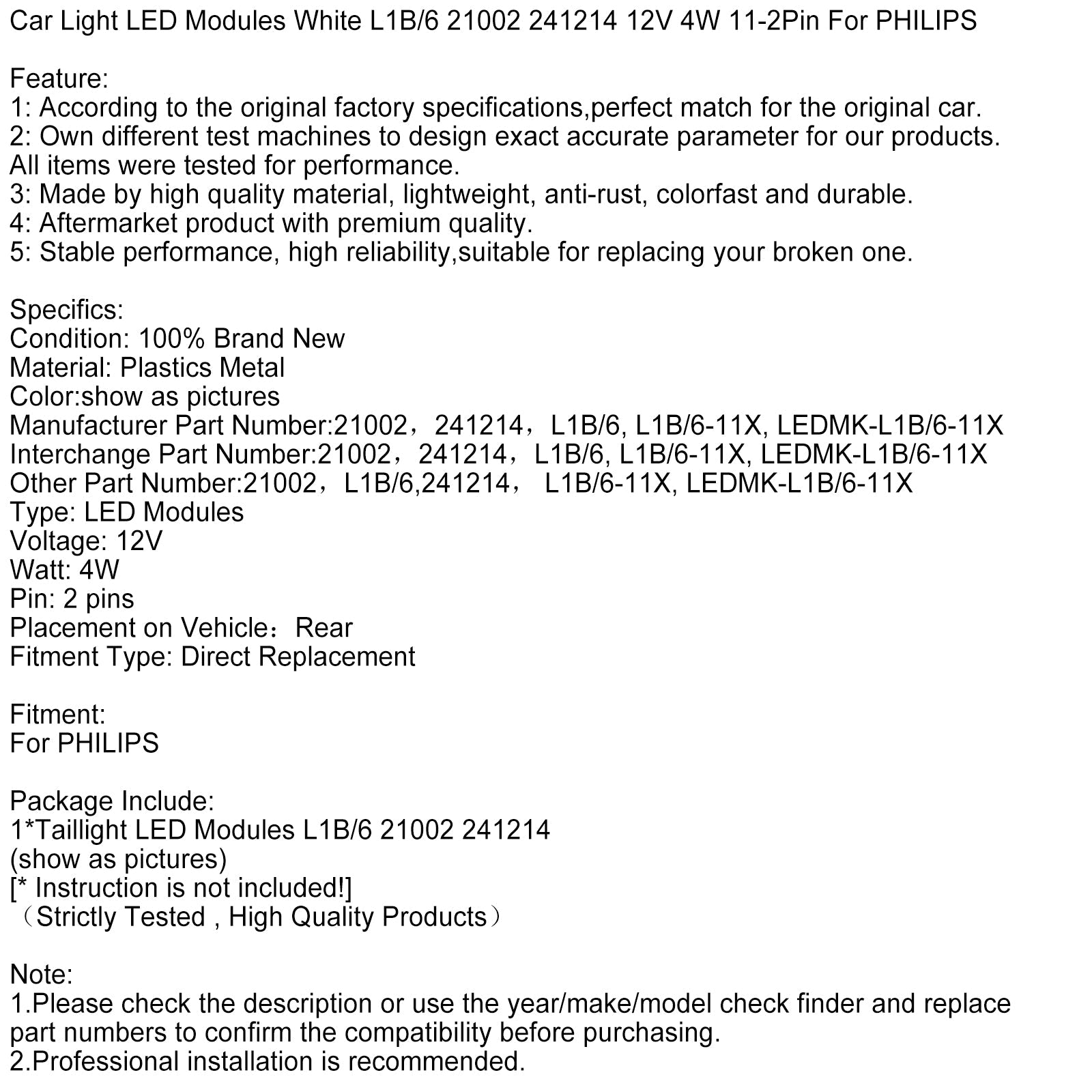 LED-modules voor autoverlichting, wit, L1B/6 21002 241214 12 V 4 W 11-2 pins, voor Philips