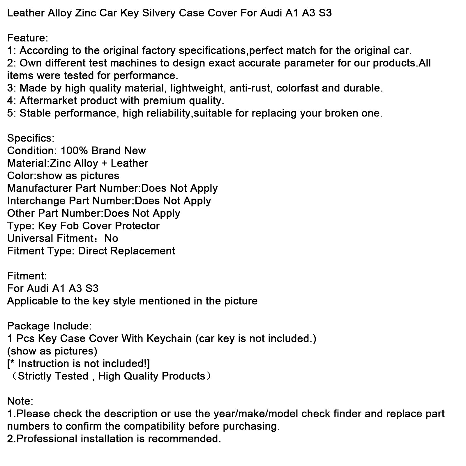 Srebrna skórzana obudowa kluczyka ze stopu cynku do Audi A1 A3 S3