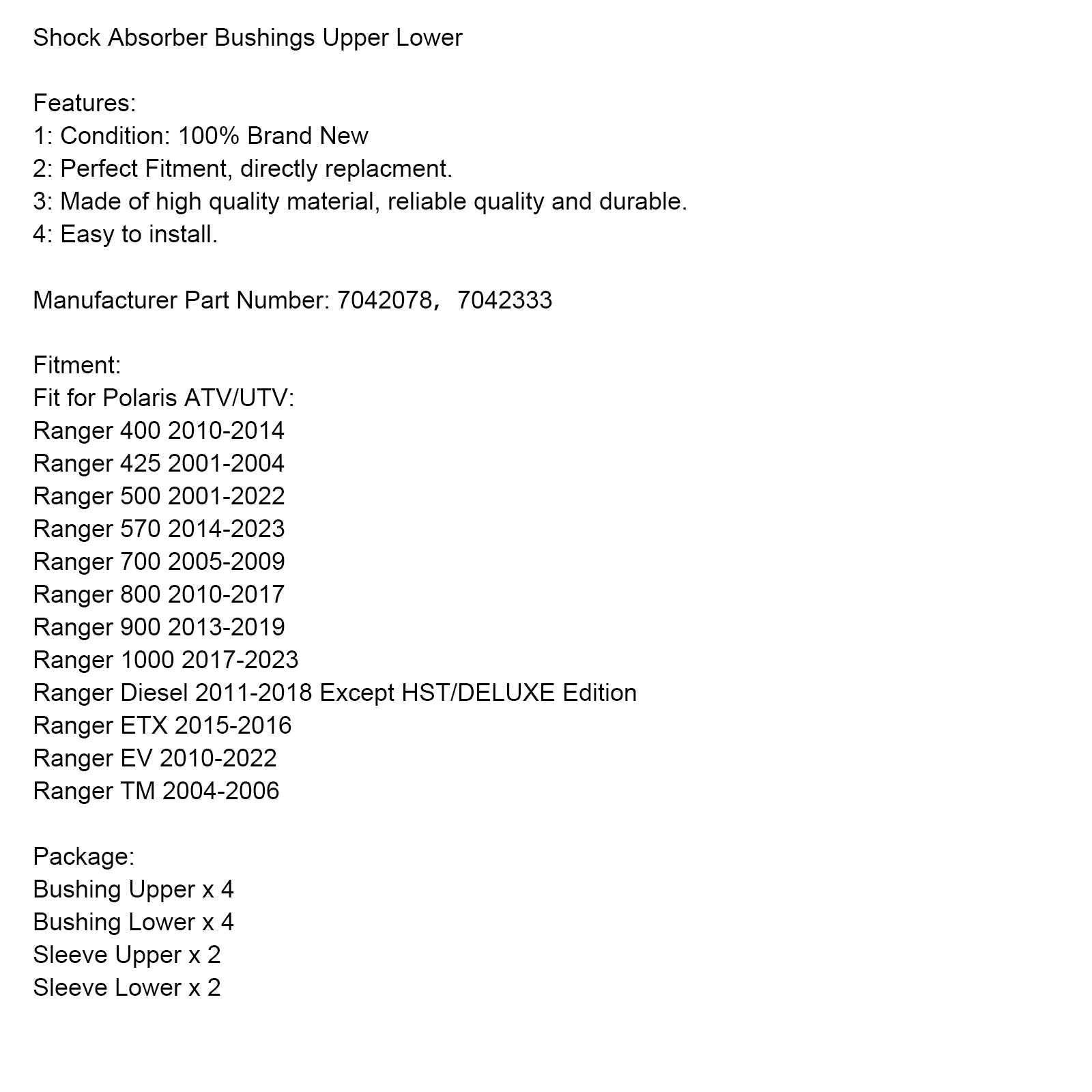 Para Polaris Ranger 1000 900 800 700 570 bujes amortiguadores 7042078 7042333