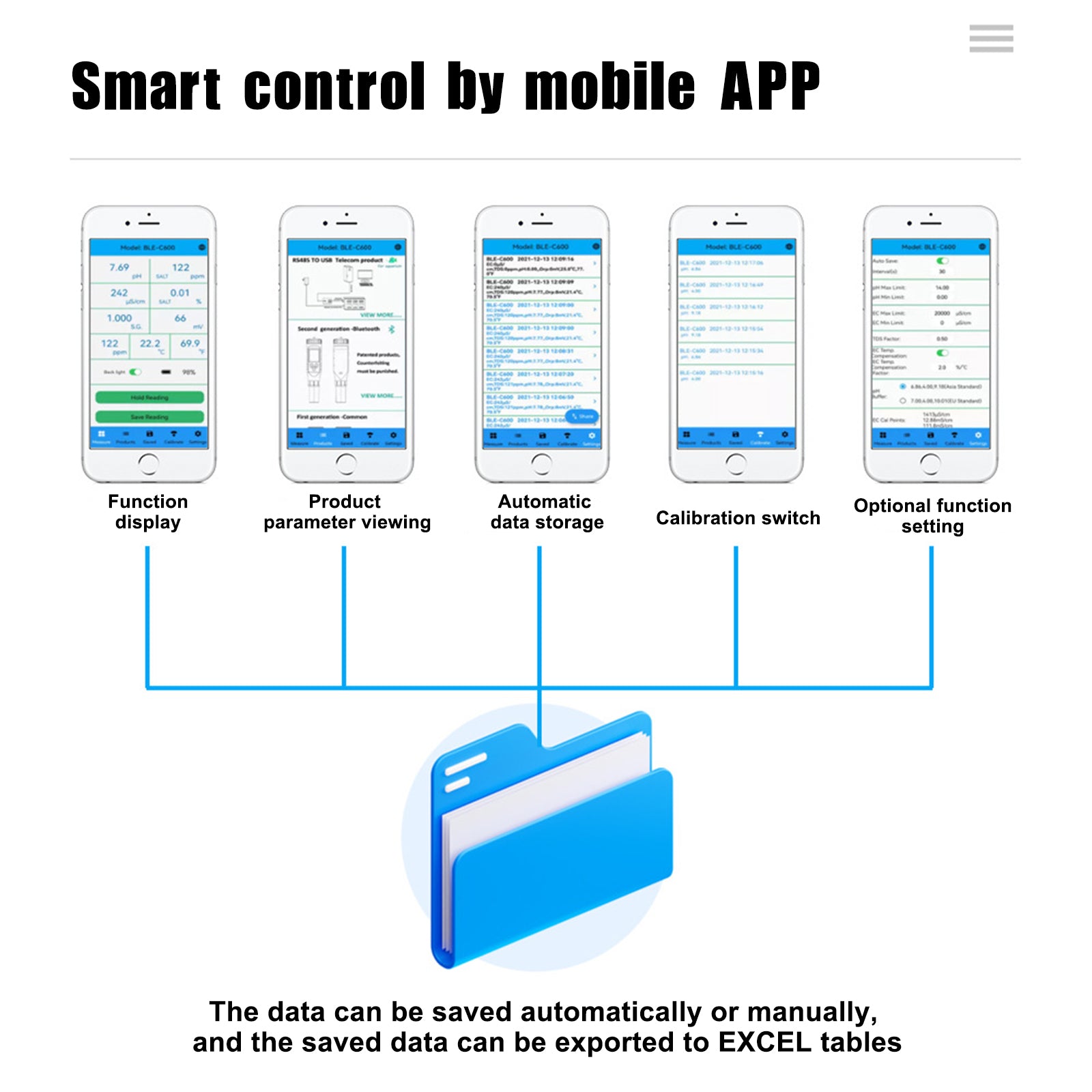 Testeur de mesure Bluetooth 7 en 1 PH EC Conductivité TDS Salinité ORP SG