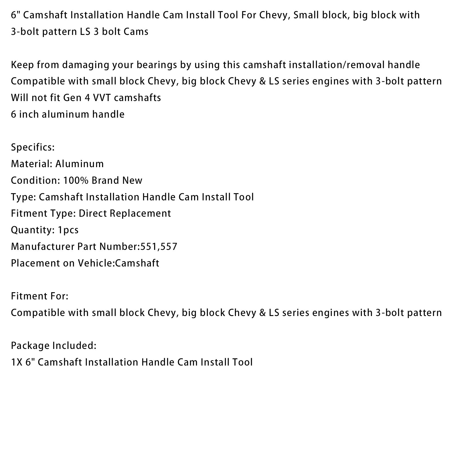 6 inch nokkenasinstallatiehandgreep voor Chevy met middenafstand van 3 bouten