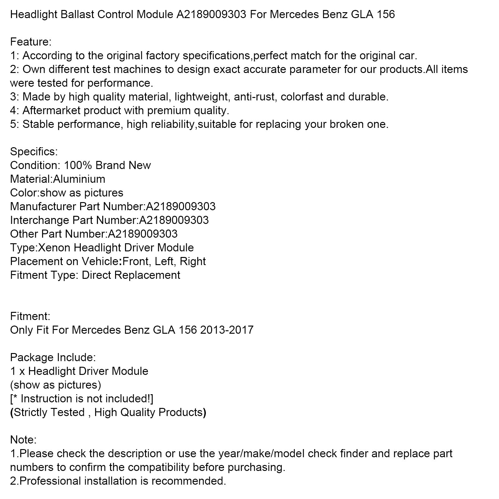 Mercedes-Benz GLA 156 (2013-2017) Moduł sterujący przetwornicą reflektorów A2189009303