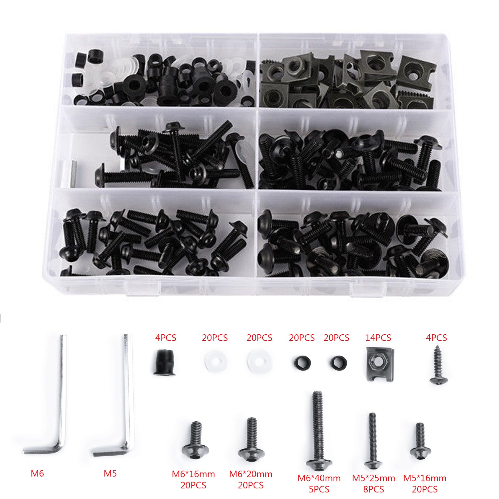 177x M5 M6 Sujeciones Clips Tornillos Pernos de carenado de motocicleta para Yamaha Honda Negro