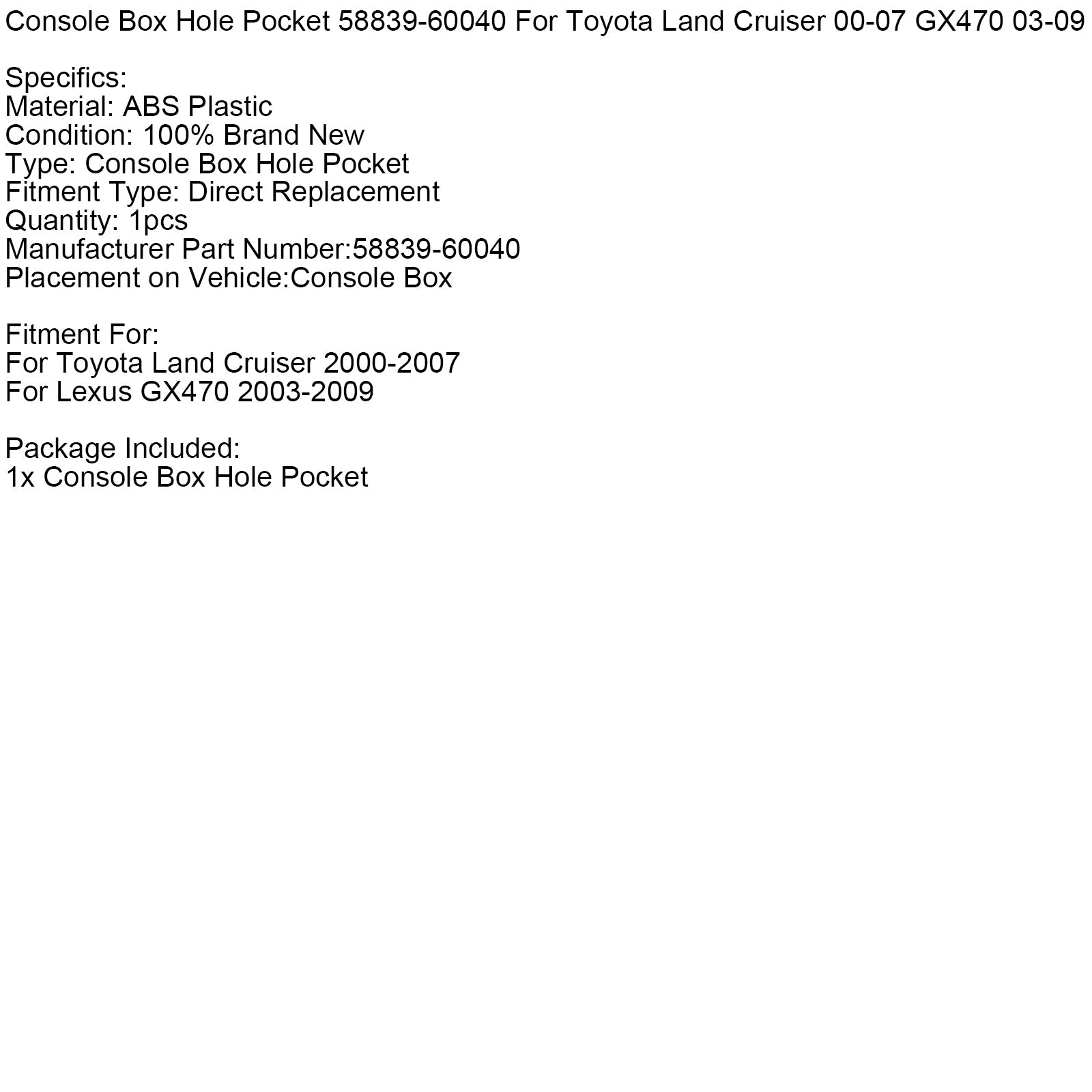 Torbica za luknjo v škatli konzole 58839-60040 za Toyota Land Cruiser 00-07 GX470 03-09