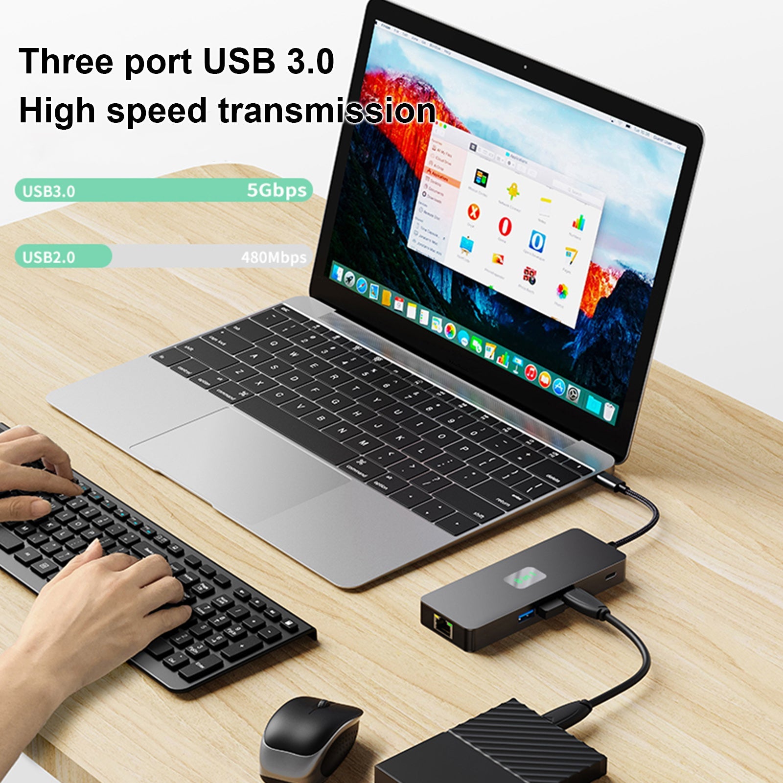 Adaptador de concentrador de interfaz 8 en 1 TYPE-C a RJ45 Gigabit USB 3.0 HDMI DP PD100W