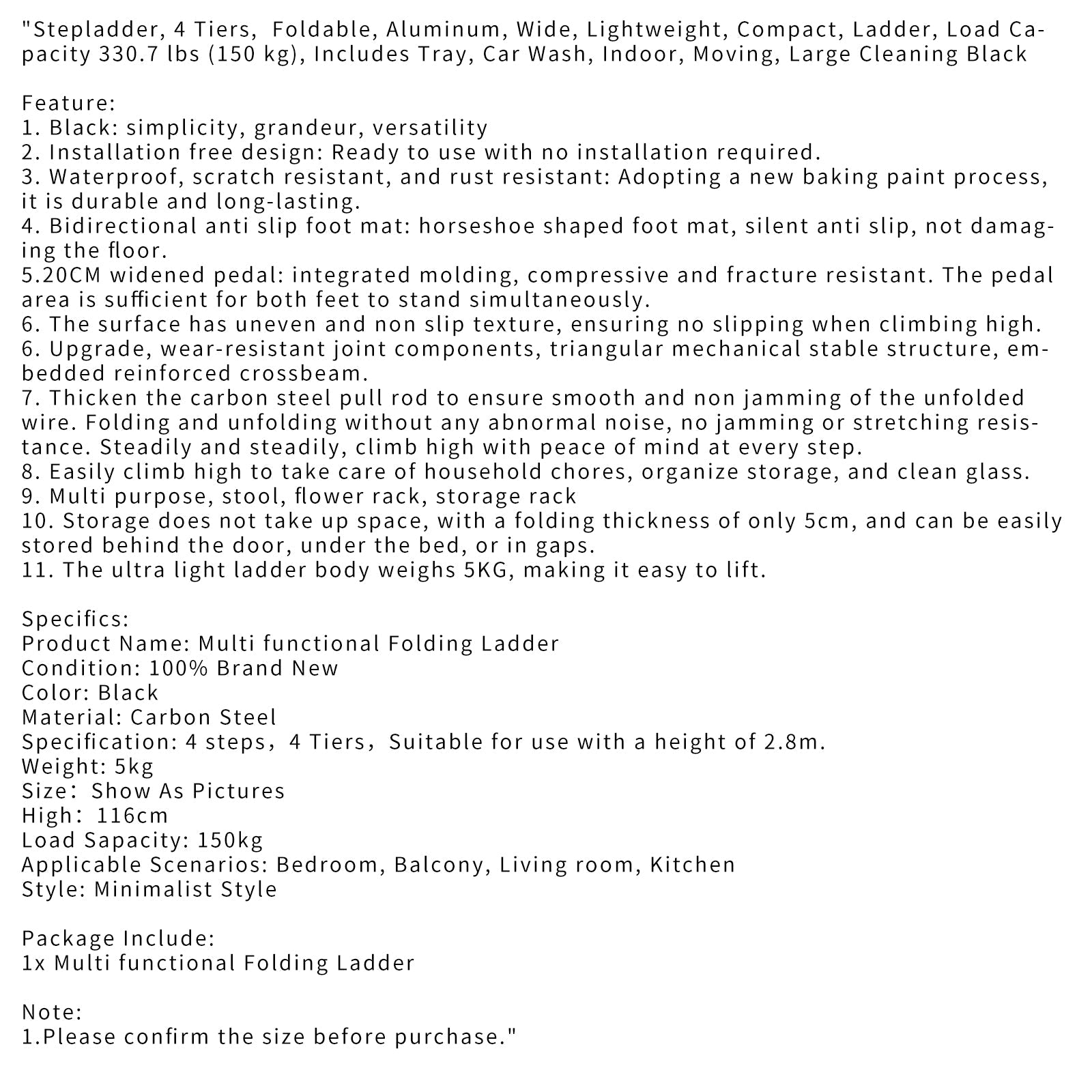 Tikkaat, 4 tasoa, taitettavat, alumiiniset, leveät, kevyet, kompaktit, tikkaat