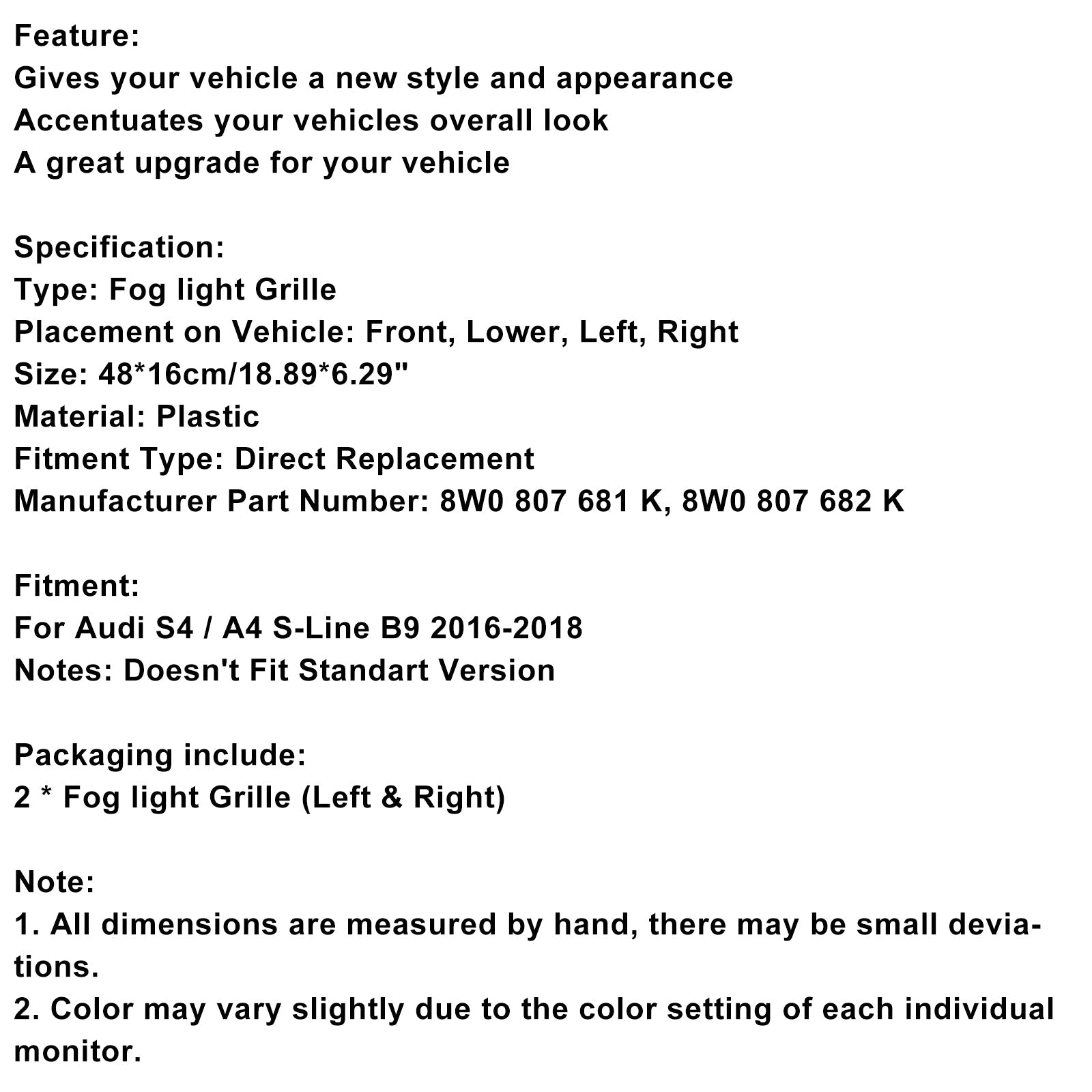 Anti-brandende beschermingsrooster voor Audi A4 B9 S-Line S4 2016-2018, 2 kamers