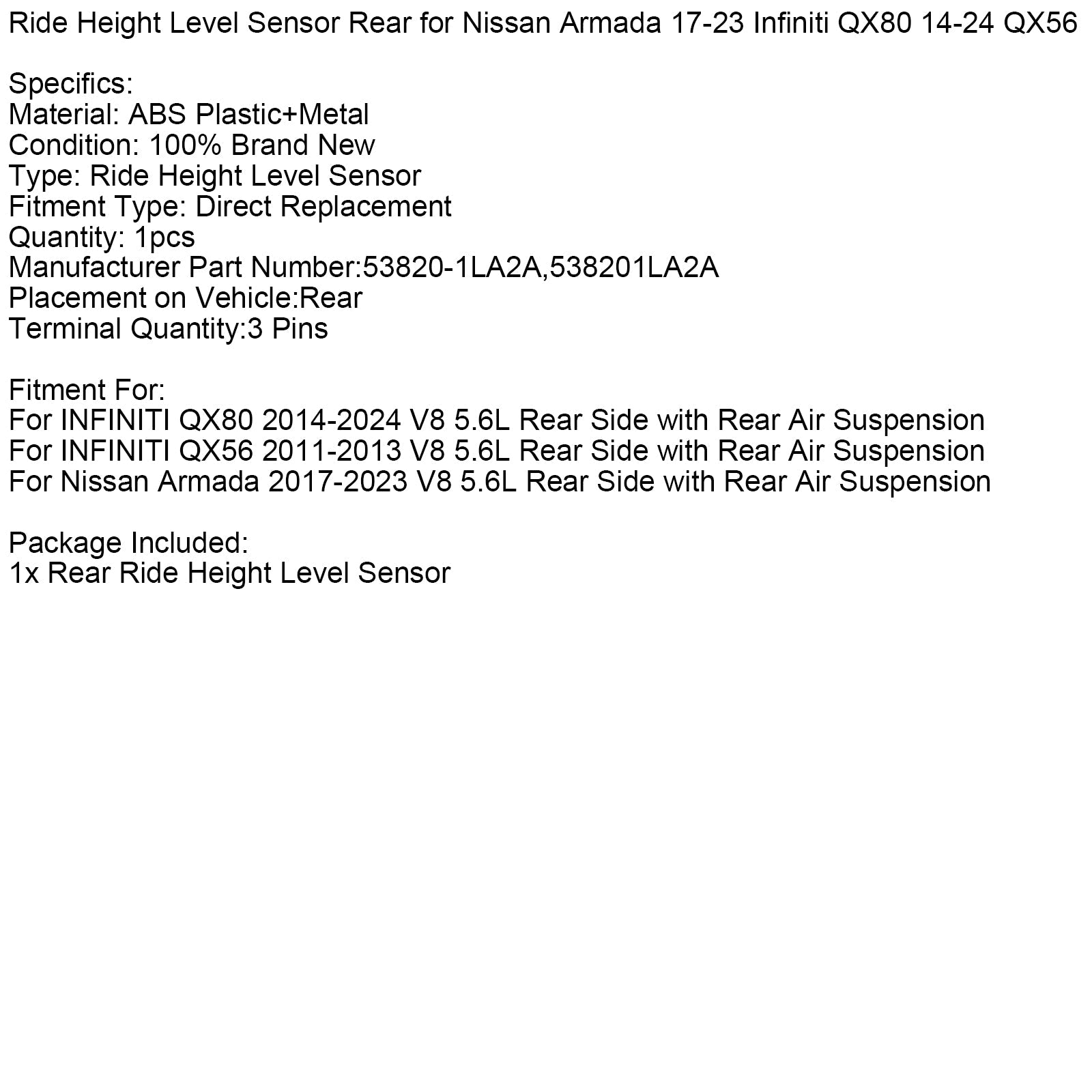 Senzor višine vožnje zadaj Nissan Armada V8 5.6L 2017-2023 53820-1LA2A 538201LA2A