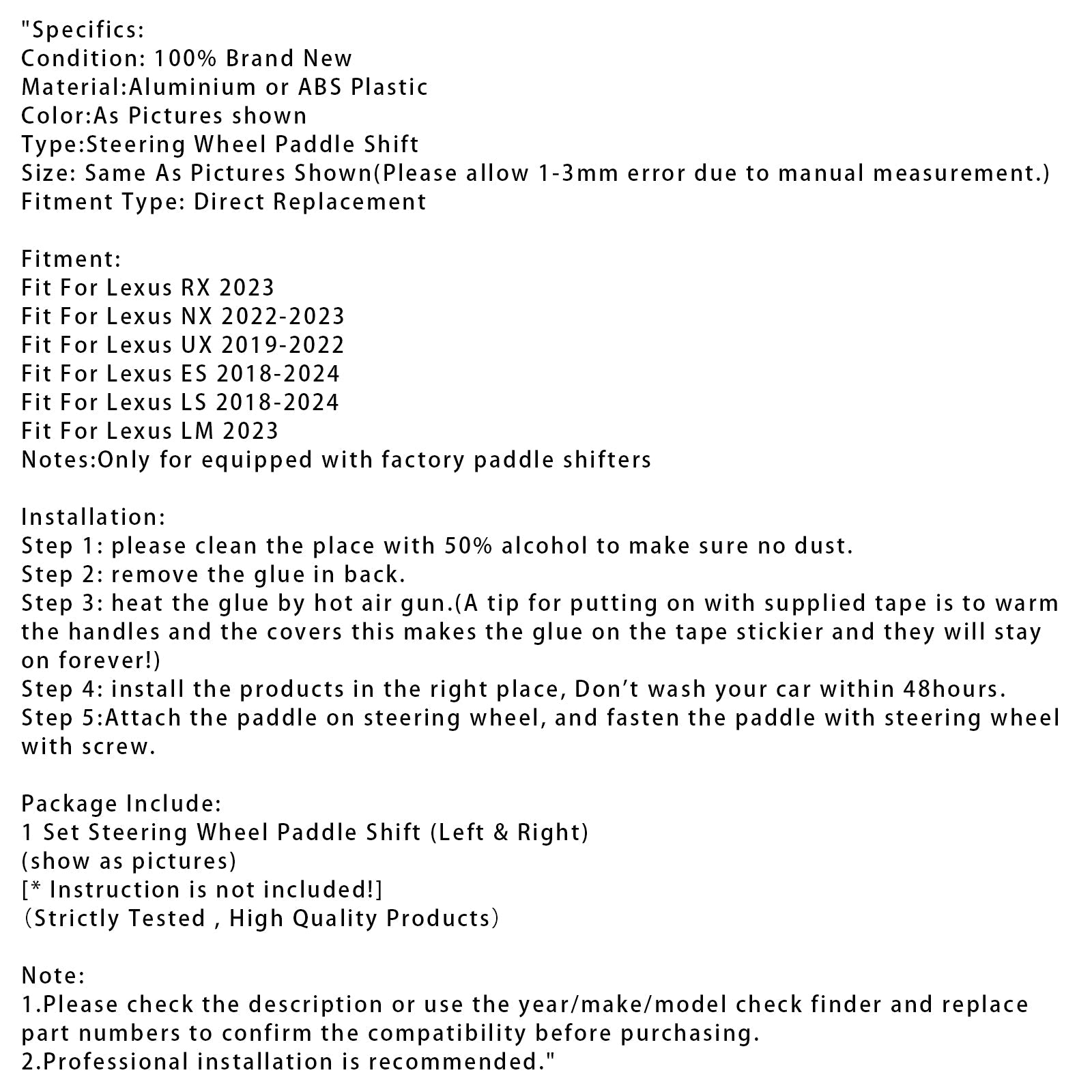 Uitbreiding van snelheidsverandering pallets aan het wiel voor Lexus RX NX