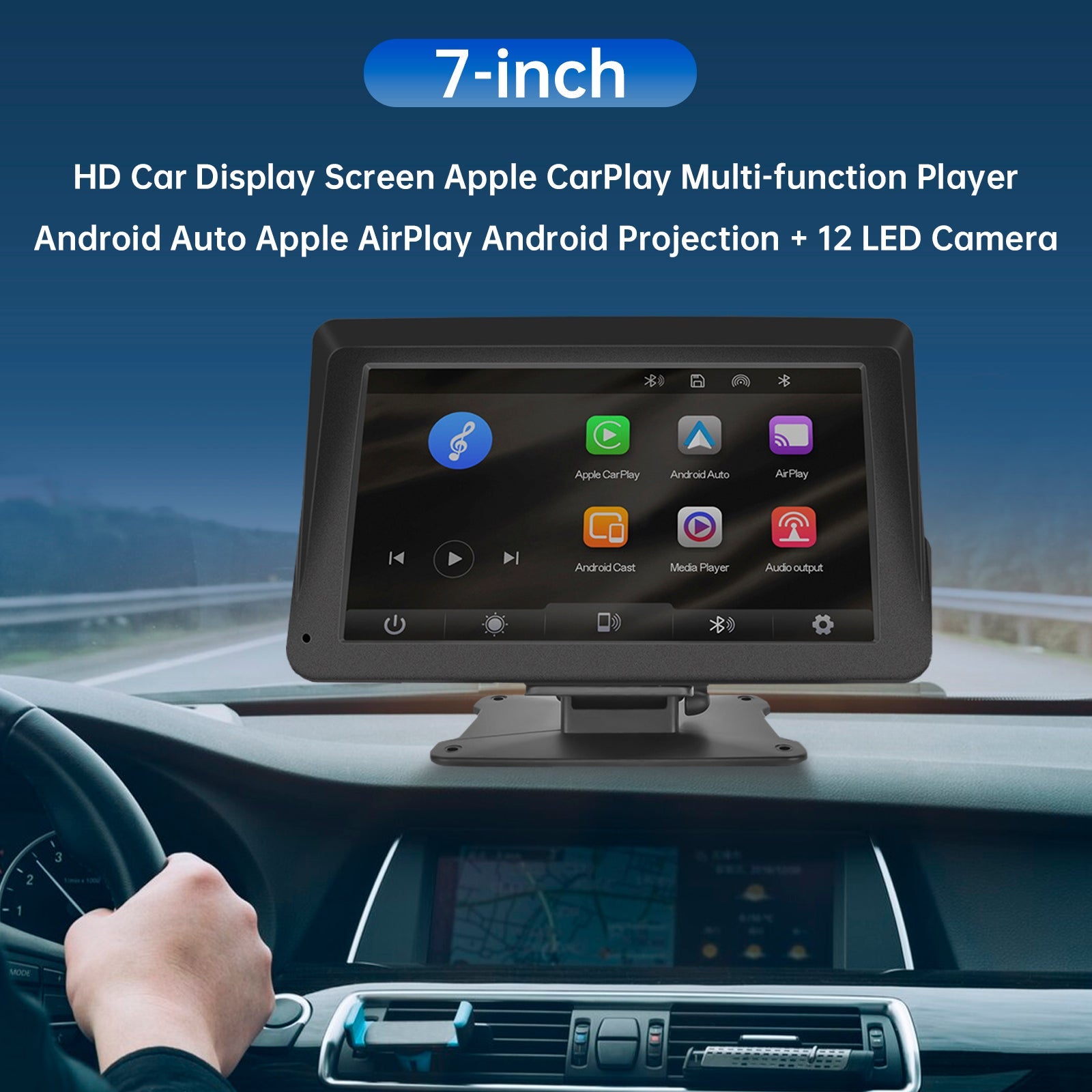 Lecteur multifonctions 7 pouces compatible CarPlay, Apple AirPlay et Android Auto avec caméra de projection
