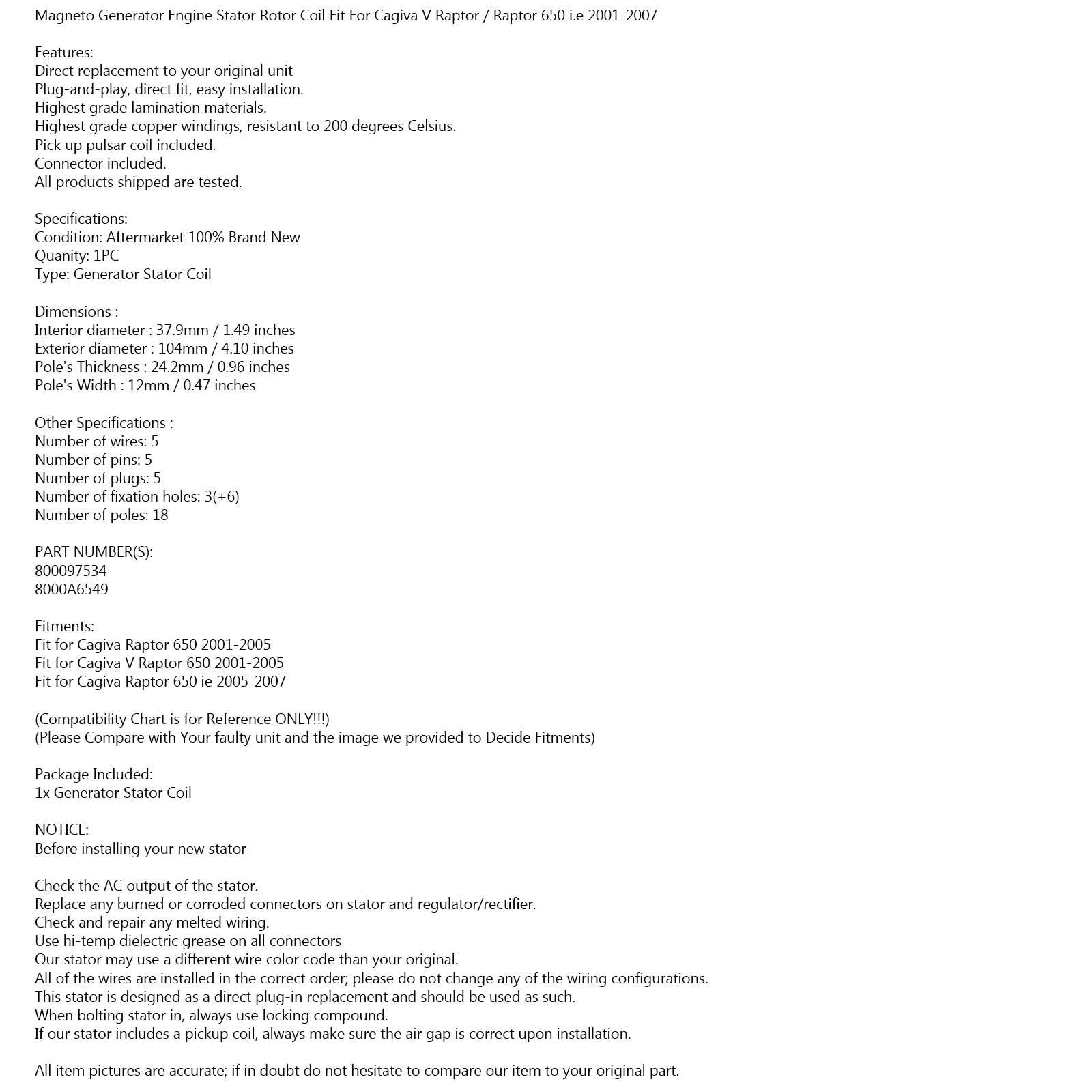 Dynamo Stator voor Cagiva V Raptor 650 / Raptor 650 i.e. 2001-2007