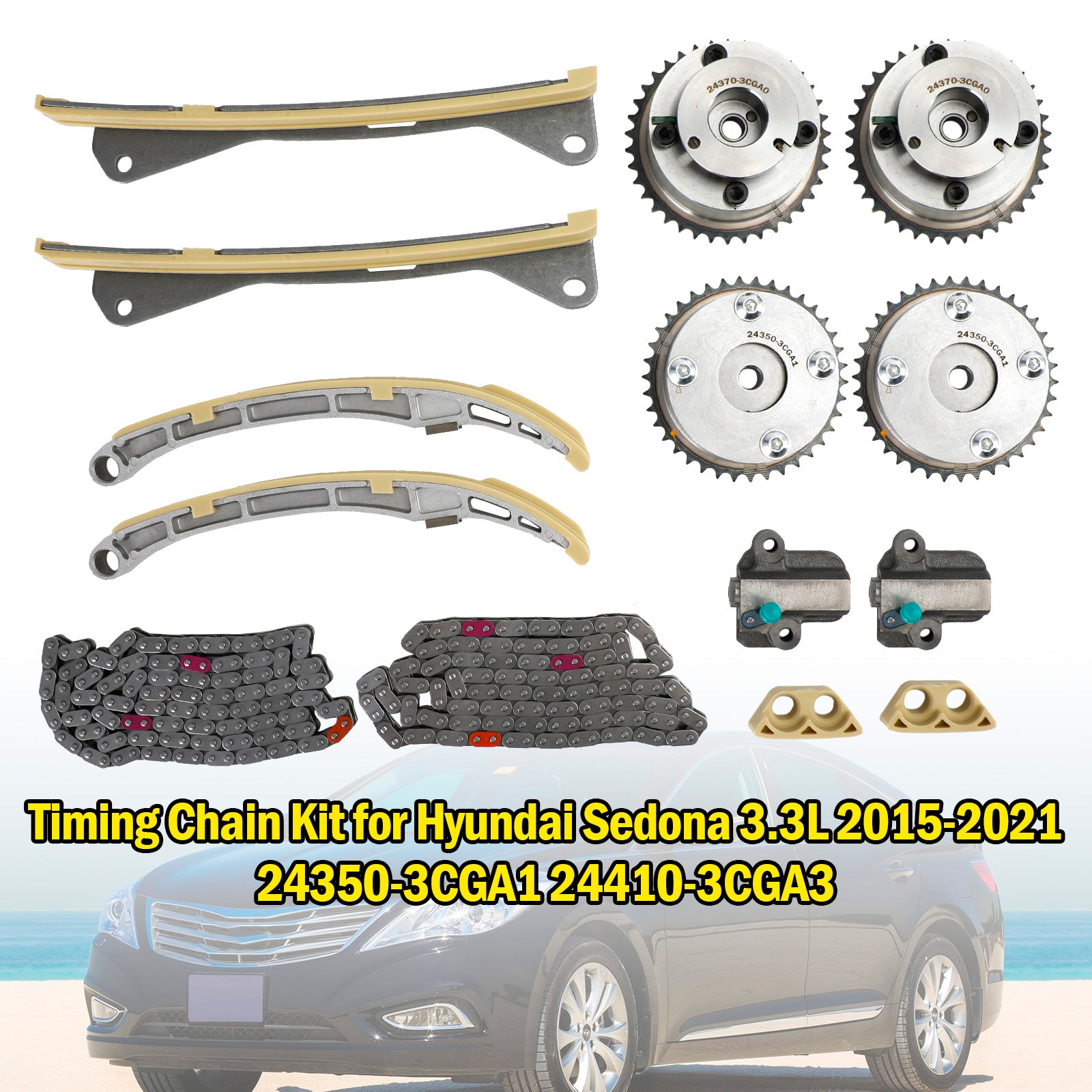 Kit catena di distribuzione per Hyundai Sedona 3.3L 2015-2021 24350-3CGA1 24410-3CGA3