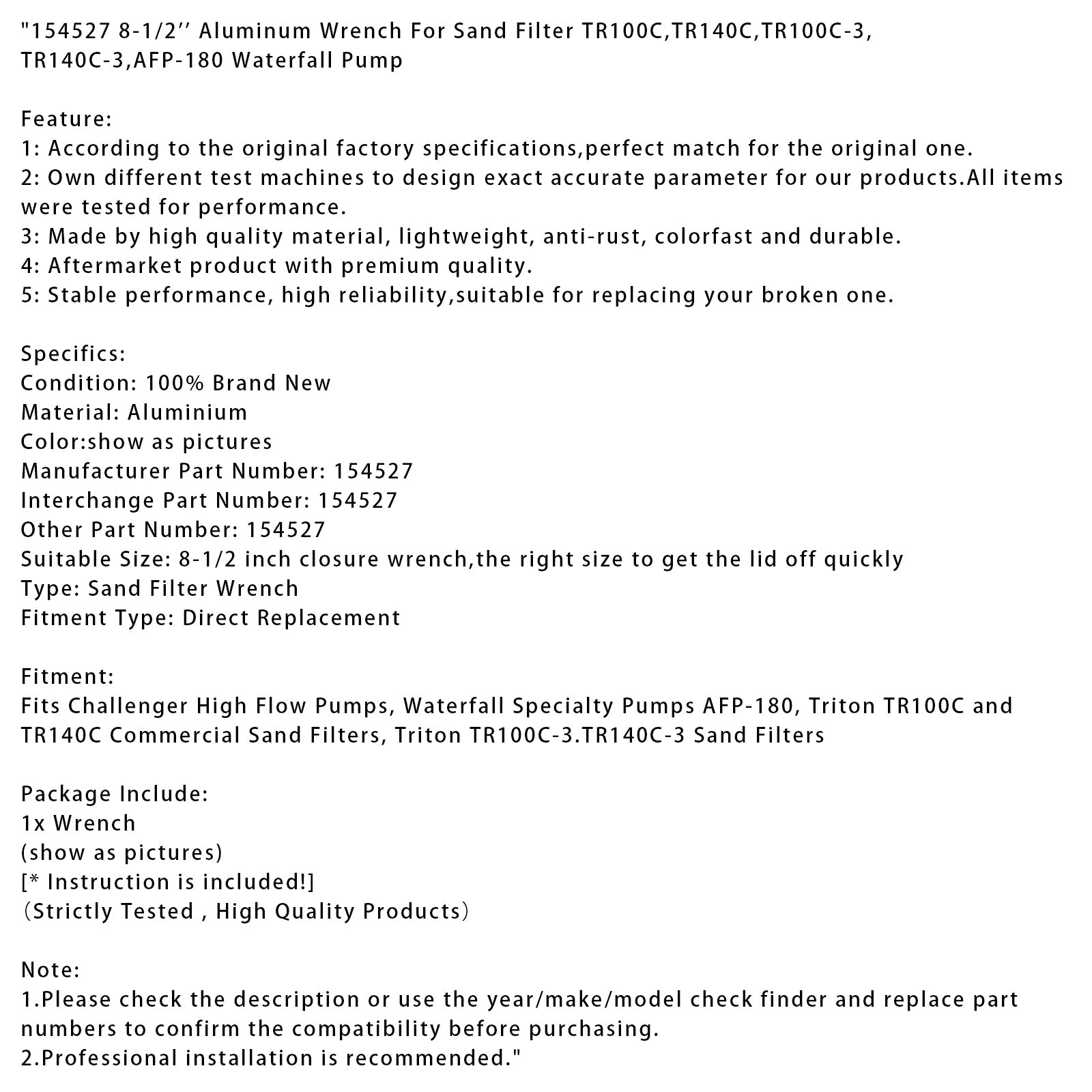 8-1/2 aluminijasti ključ'' 154527 za peščeni filter TR100C TR140C, TR100C-3, TR140C-3