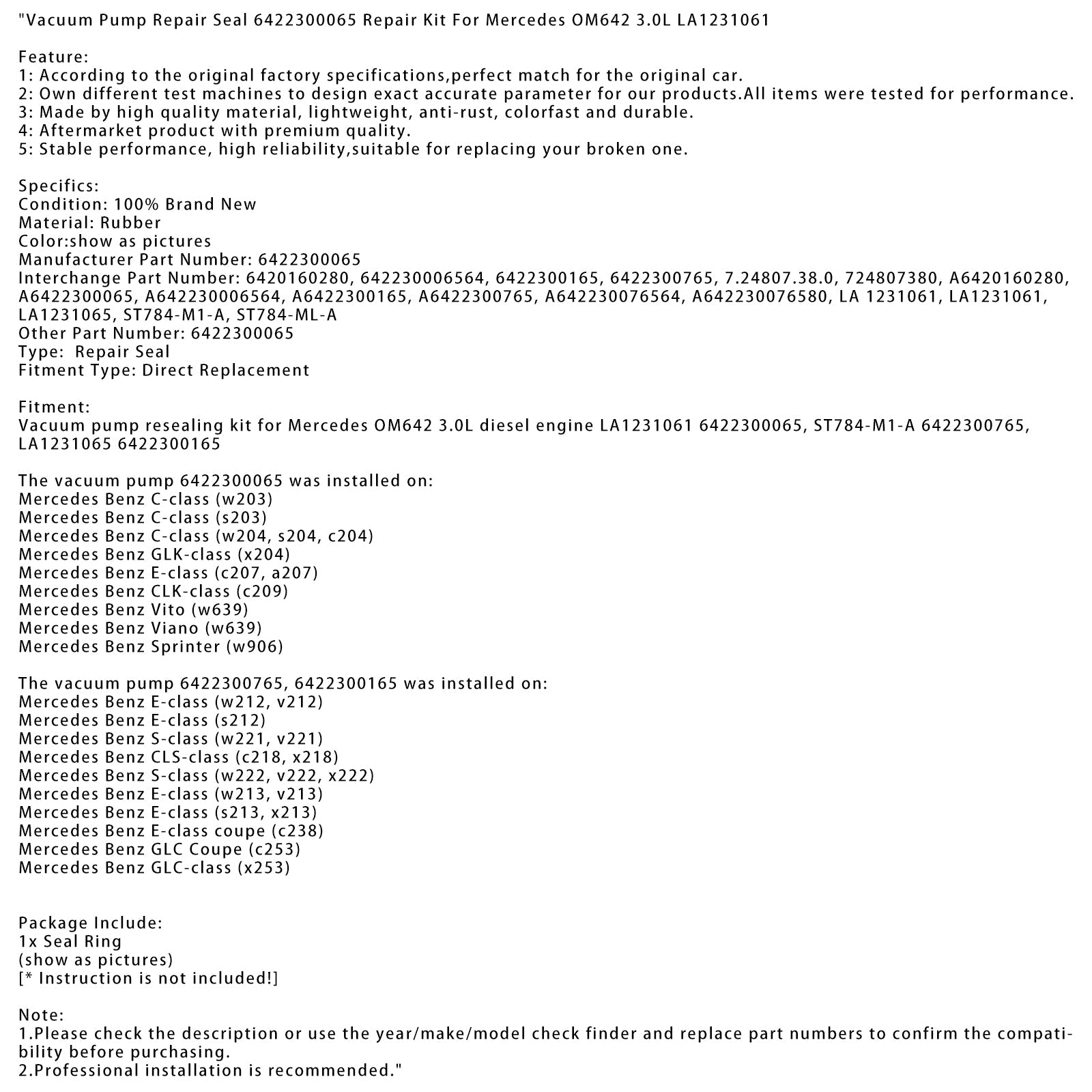 Kit de réparation de joint de réparation de pompe à vide 6422300065 pour Mercedes OM642 3.0L LA1231061