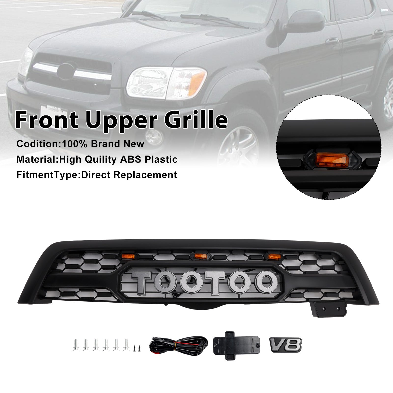 Griglia del paraurti anteriore nera opaca con illuminazione a LED per Toyota Sequoia 2005-2007