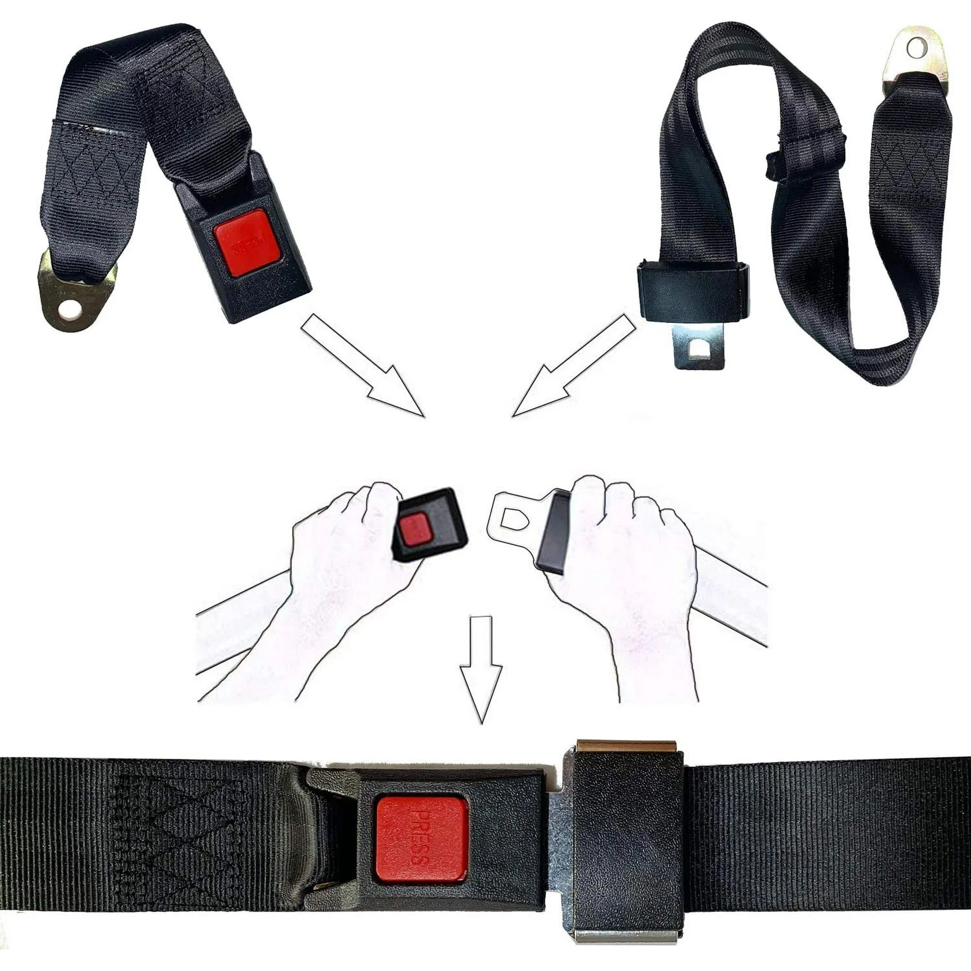 2 Ensembles de Ceinture de Sécurité Rétractable à 2 Points pour Voiture avec Boucle Universelle Réglable Générique