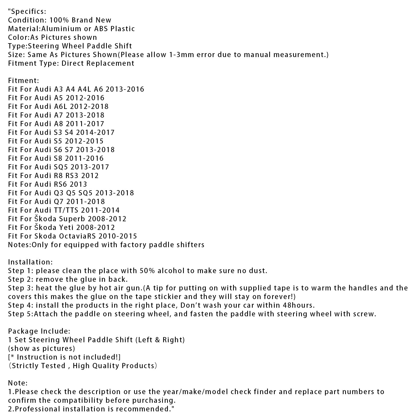 Extension de palettes de changement de vitesse au volant pour Audi A3 A4 A5 A6 A8
