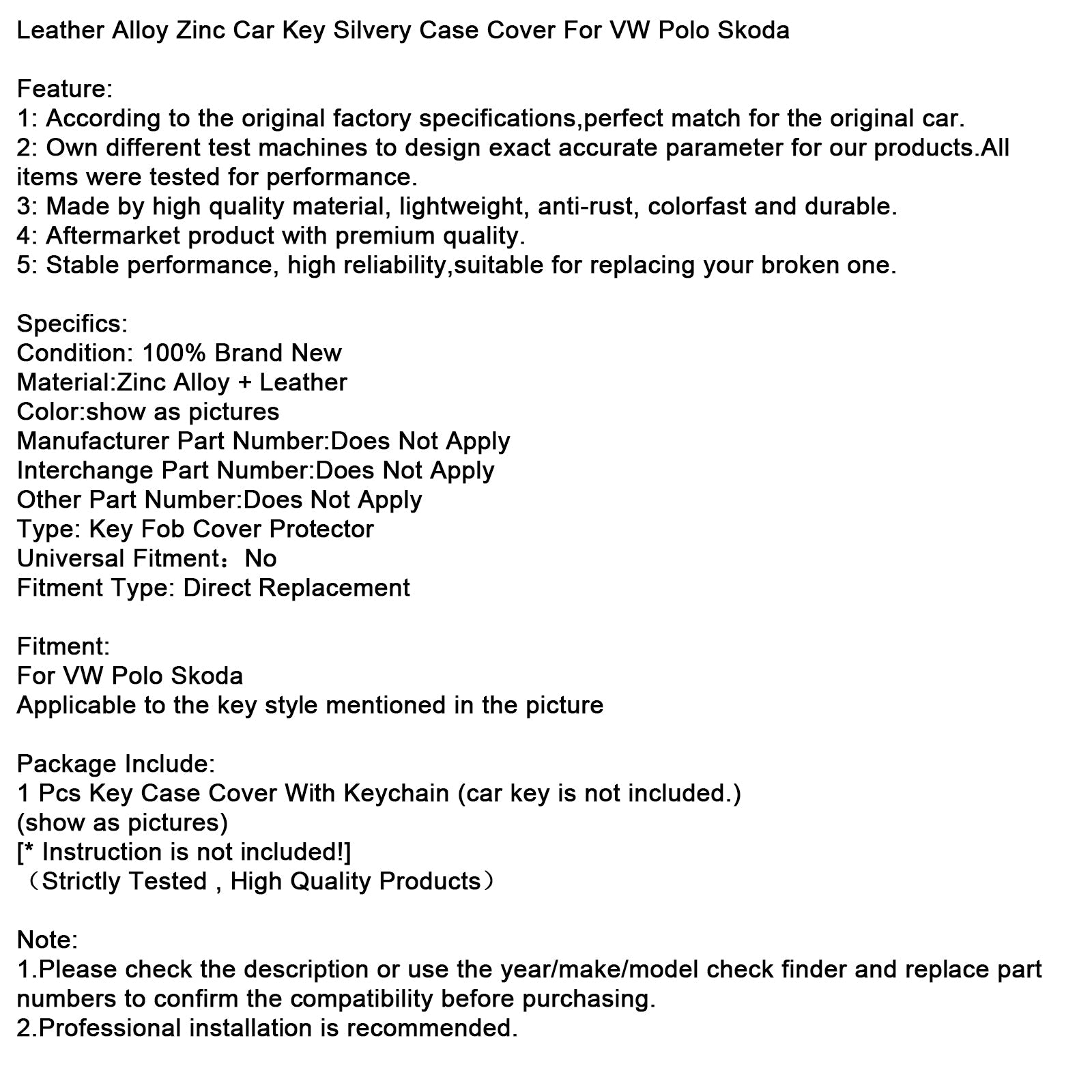 Custodia per chiave auto in pelle color argento in lega di zinco per VW Polo Skoda