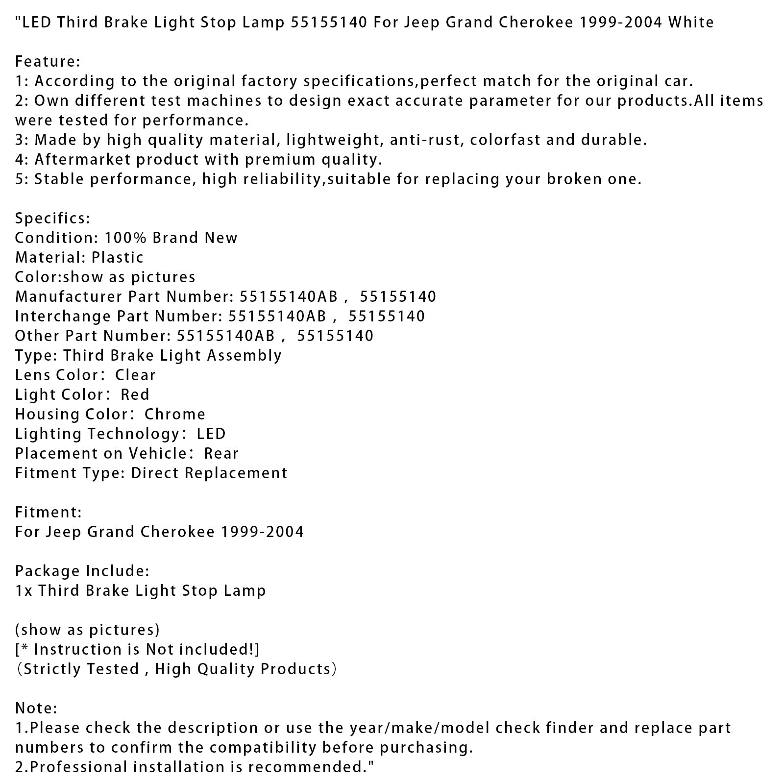 Tretja bela LED zavorna luč za Jeep Grand Cherokee (1999-2004), kataloška številka 55155140