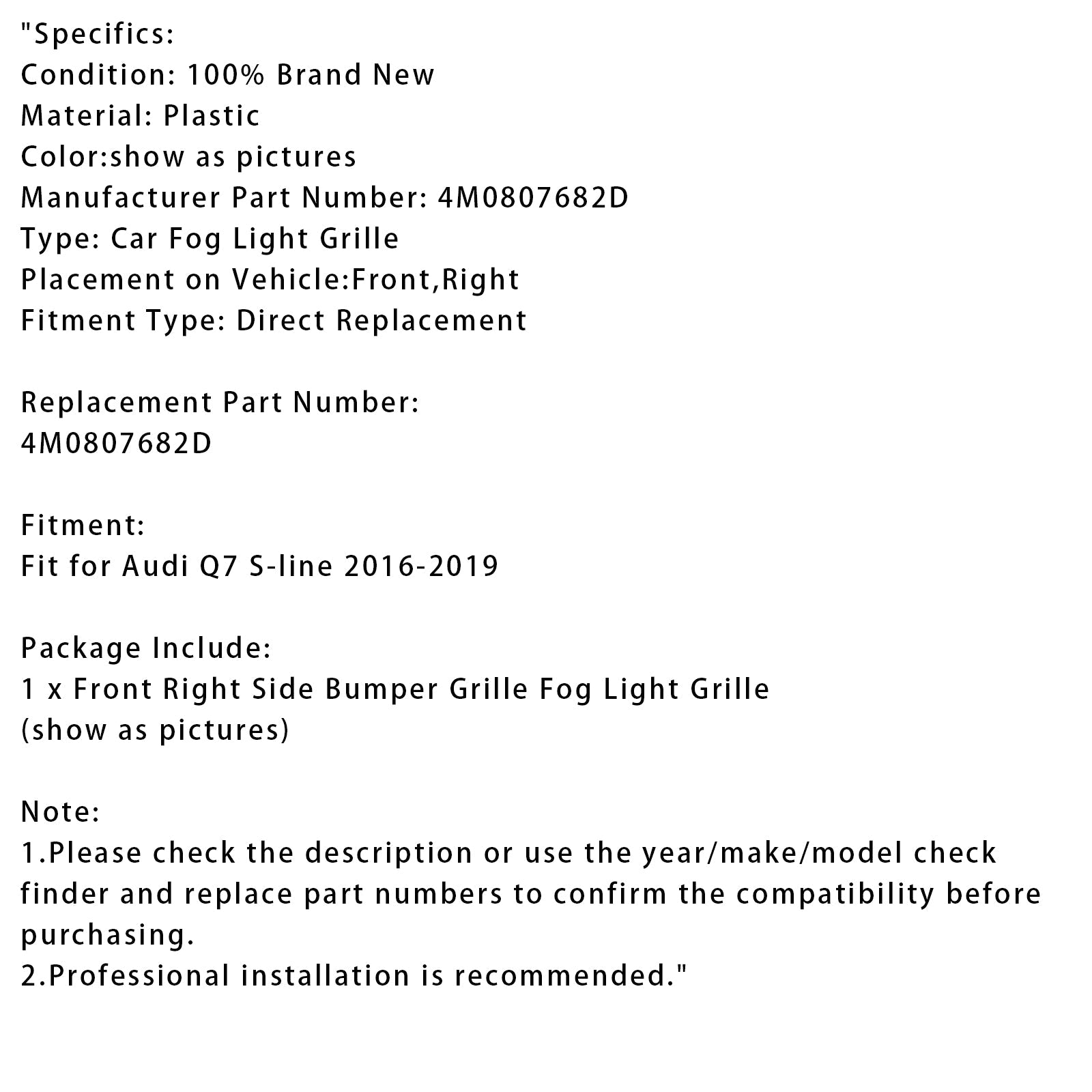 Origineel anti-grip lichtrooster aan de rechterkant voor Audi Q7 S-Line 2016-2019 4M0807682D