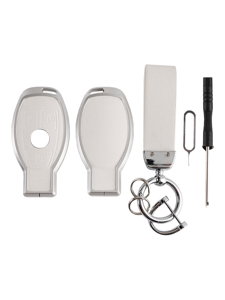 Custodia in pelle e lega'Cover in alluminio TPU per chiave auto per Benz GLC GLK CLS, bianco