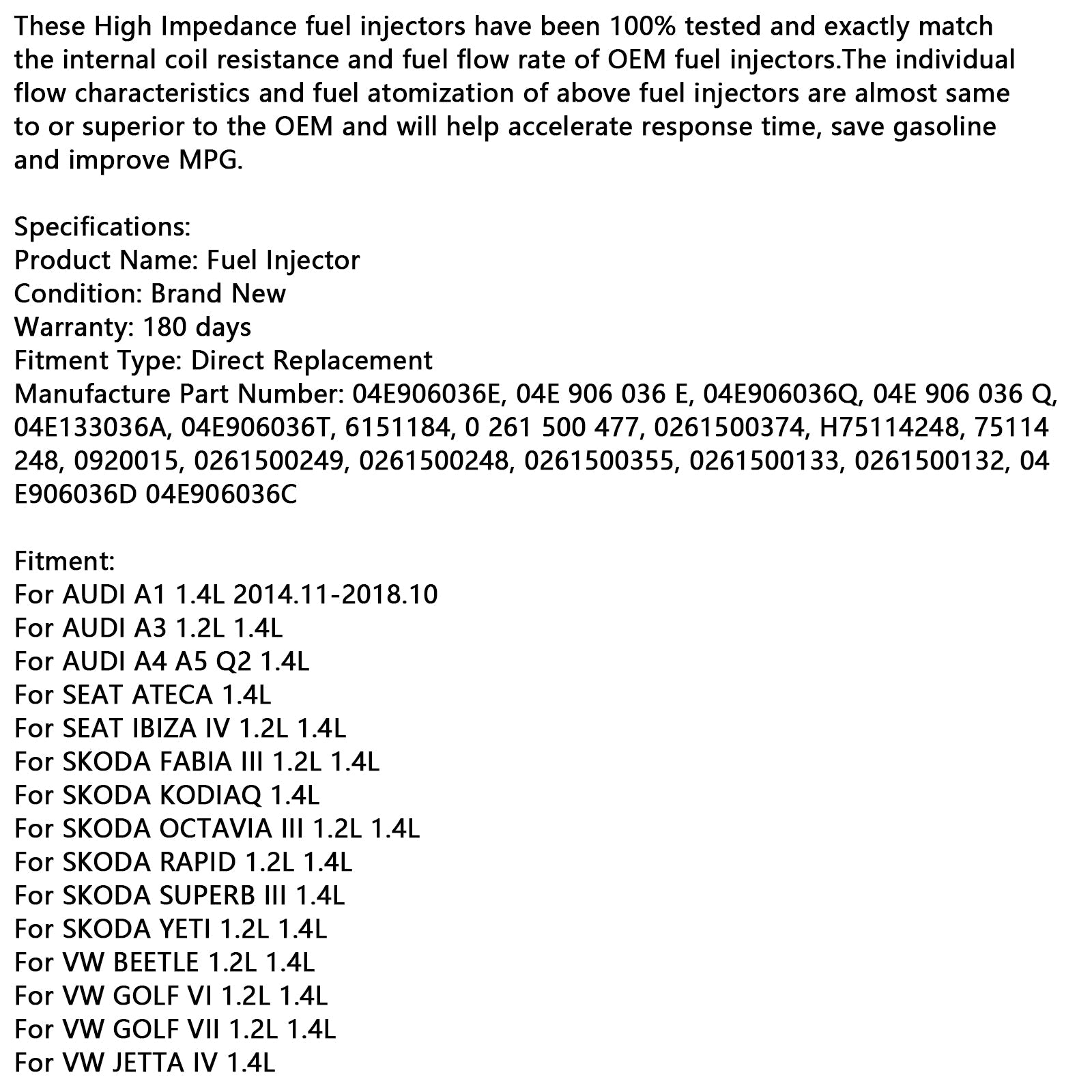 1 Polttoaineen ruiskutus 04E906036Q Audi A3: lle, Seat Leon, Skoda, VW Passat