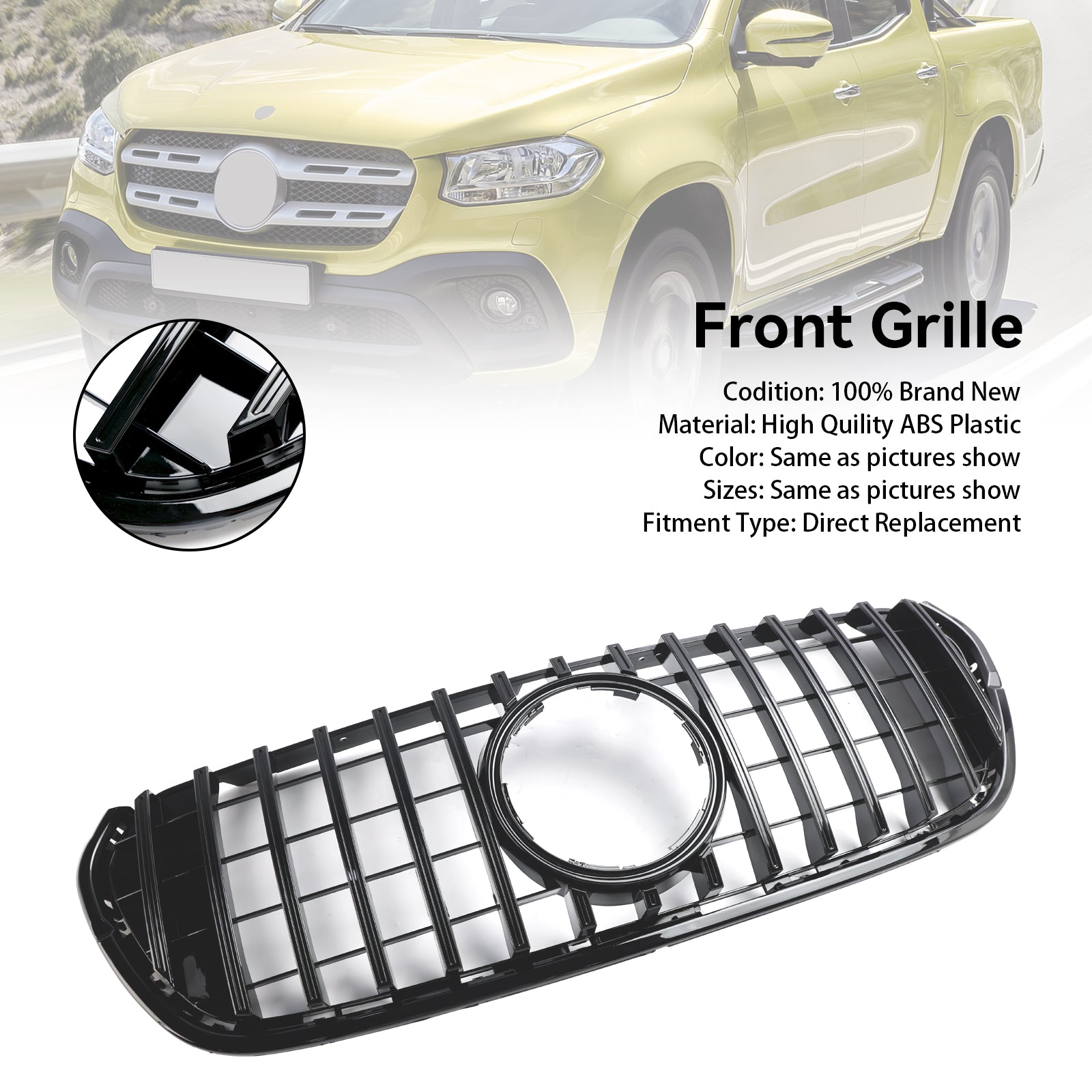 Grille de pare-chocs avant noire pour Mercedes Benz Classe X X470 2017-2019