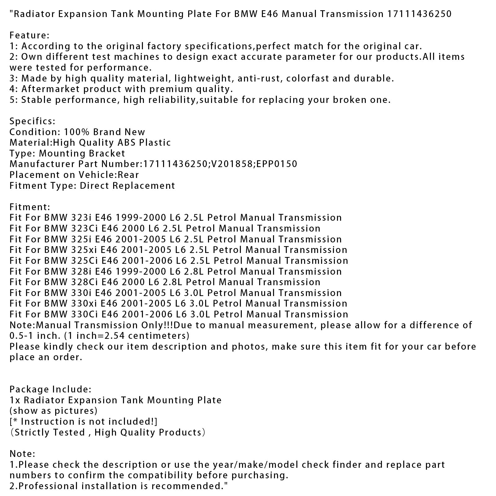 Montažna plošča ekspanzijske posode hladilnika za BMW E46 MT 17111436250
