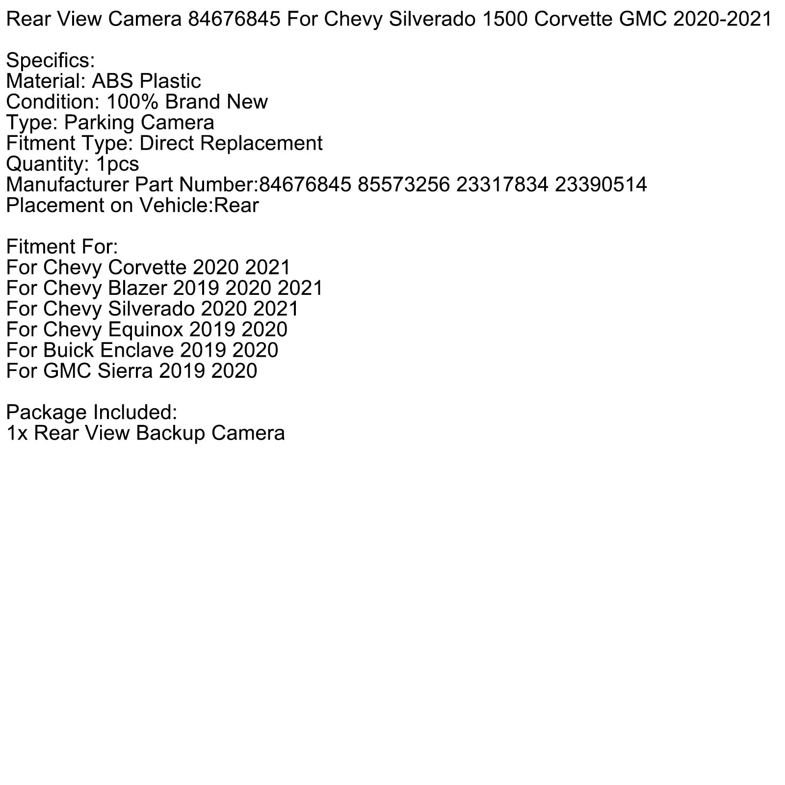 GMC Sierra Reversing Camera 2019-2020 84676845 85573256