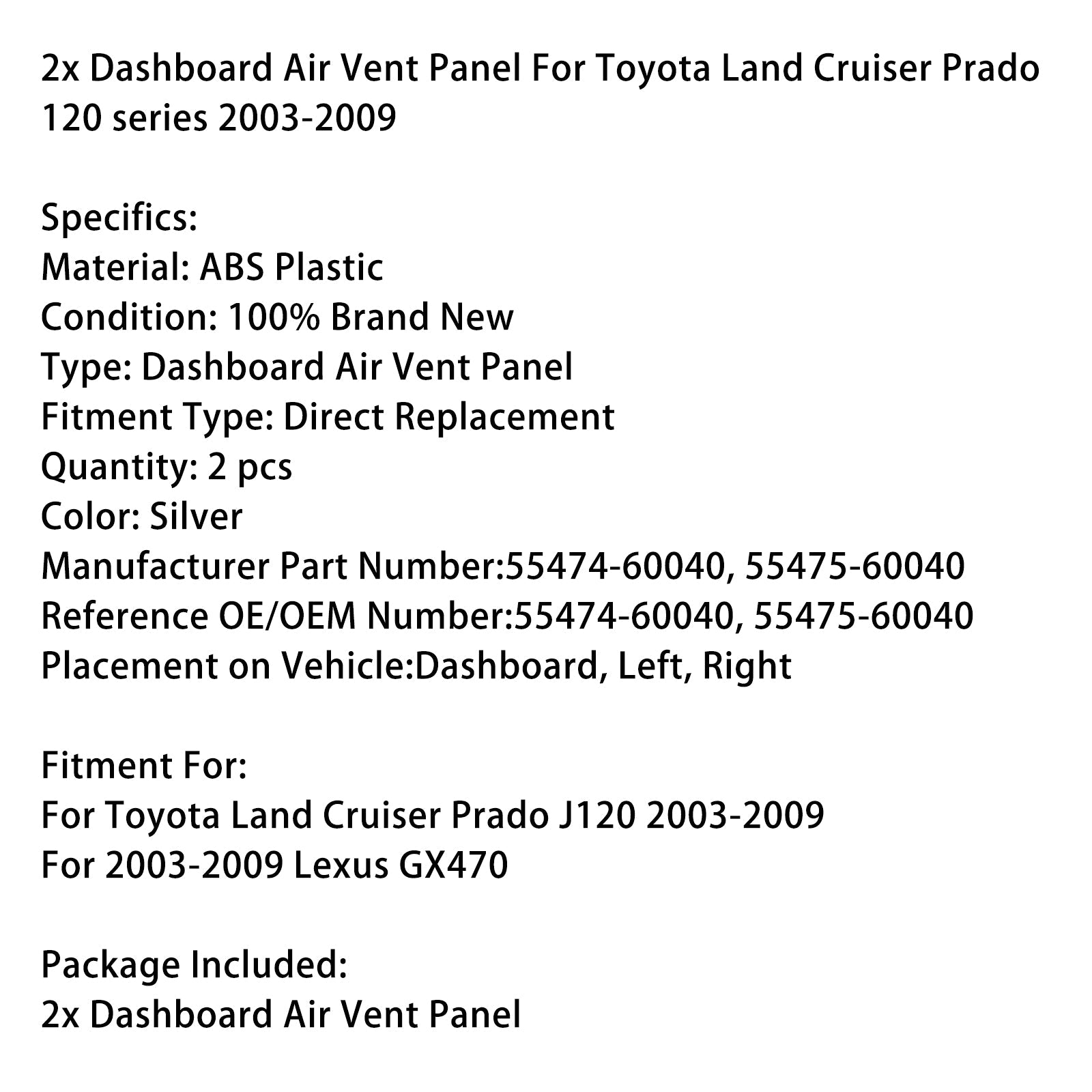Panel wentylacji dla pulpitu nawigacyjnego Toyota Land Cruiser Prado Series 120 2003-2009